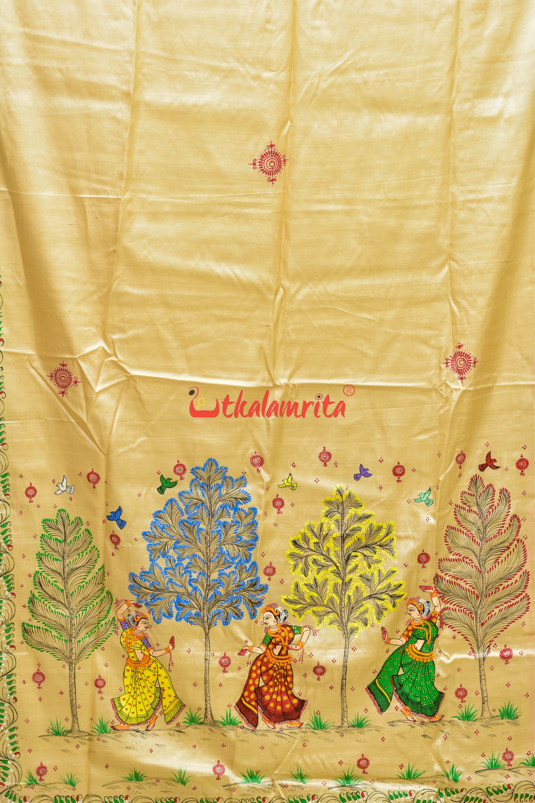 3 Dancer and Trees Pattachitra Tussar Silk Saree