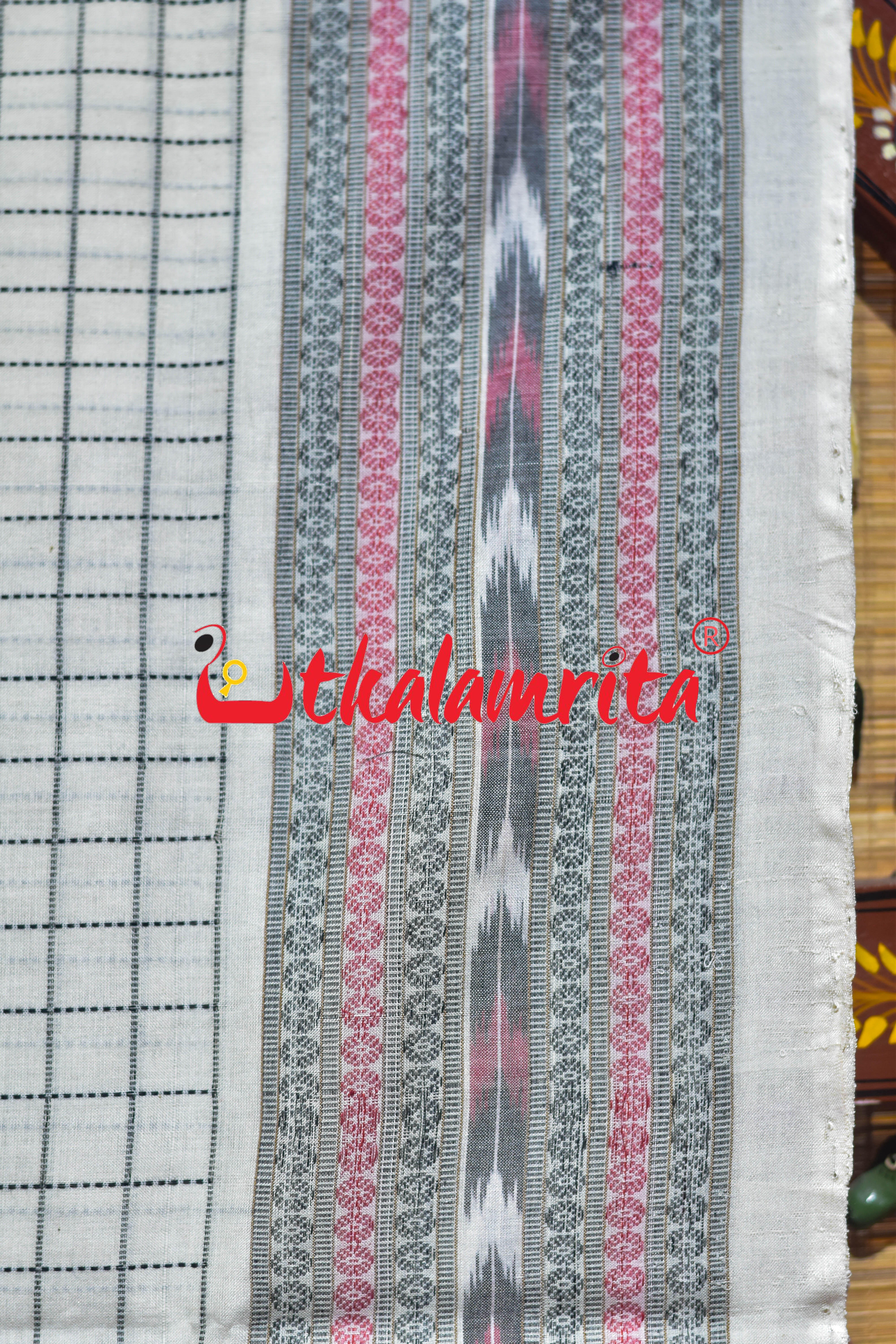 White Checks Border Dhanpatri Sambalpuri Cotton Saree