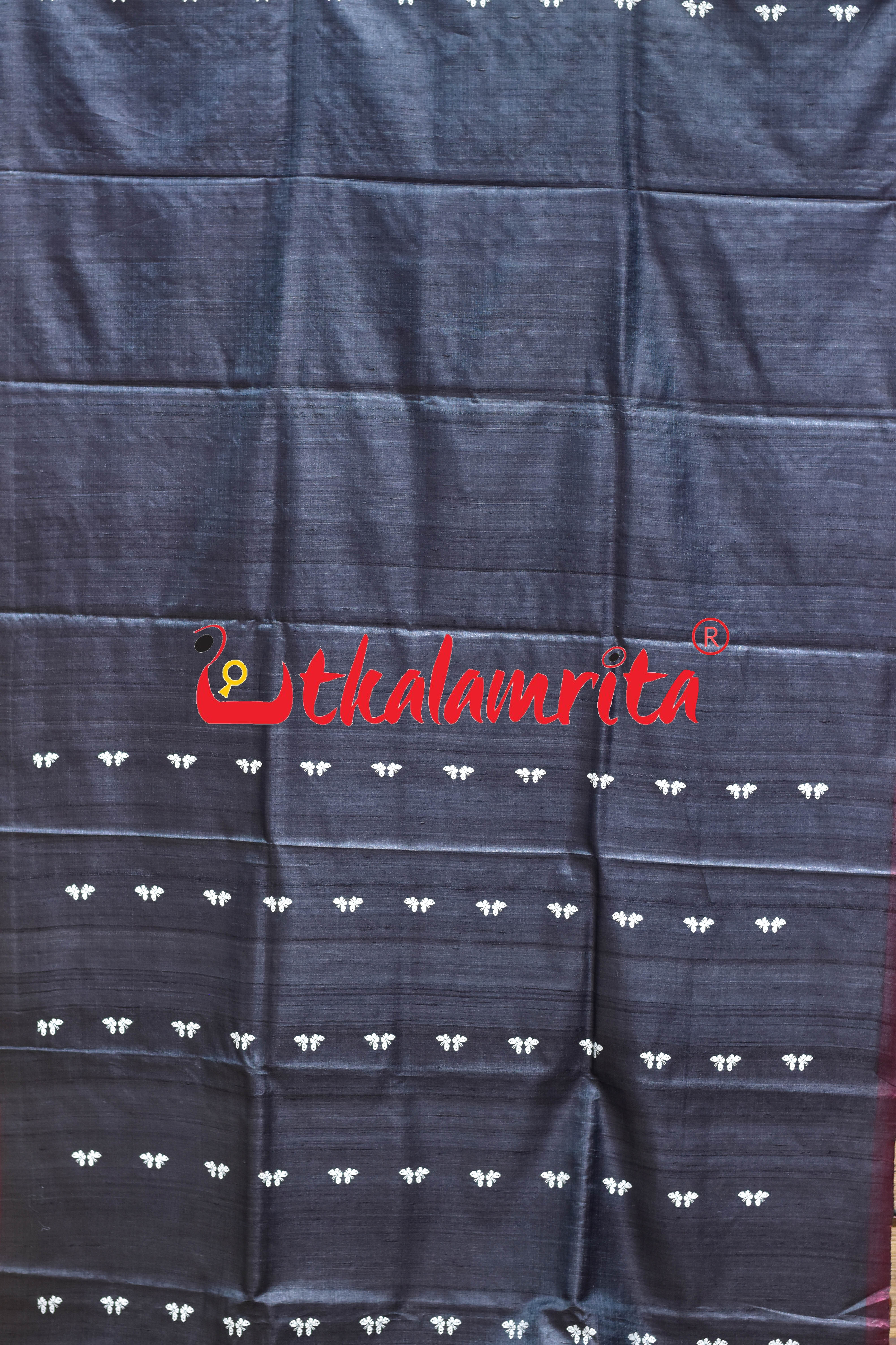 Black Maroon Butterfly Jala Anchal Gopalpur Tussar Silk Saree