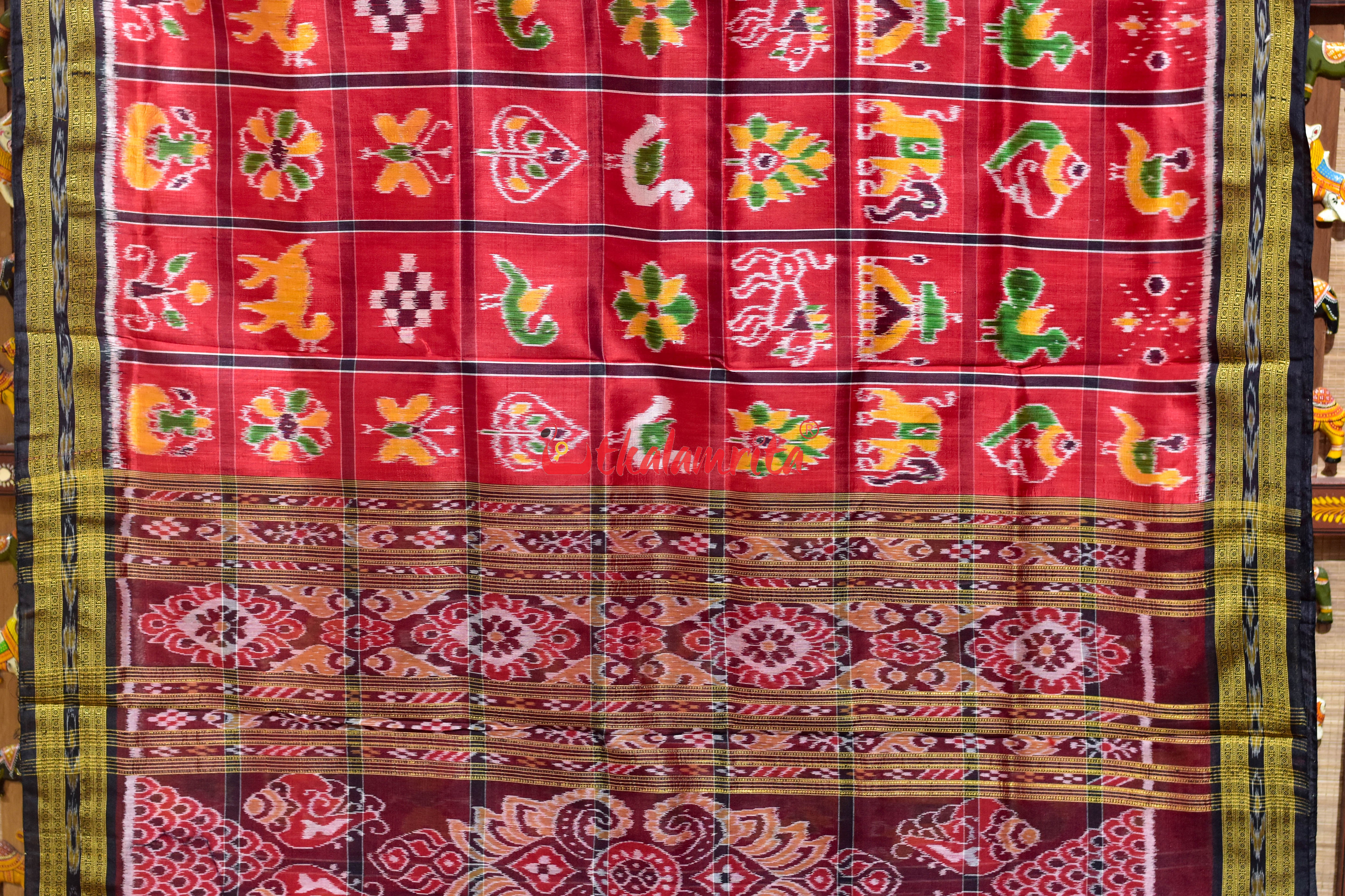 Red Nabakothi Black Border Khandua Silk Saree