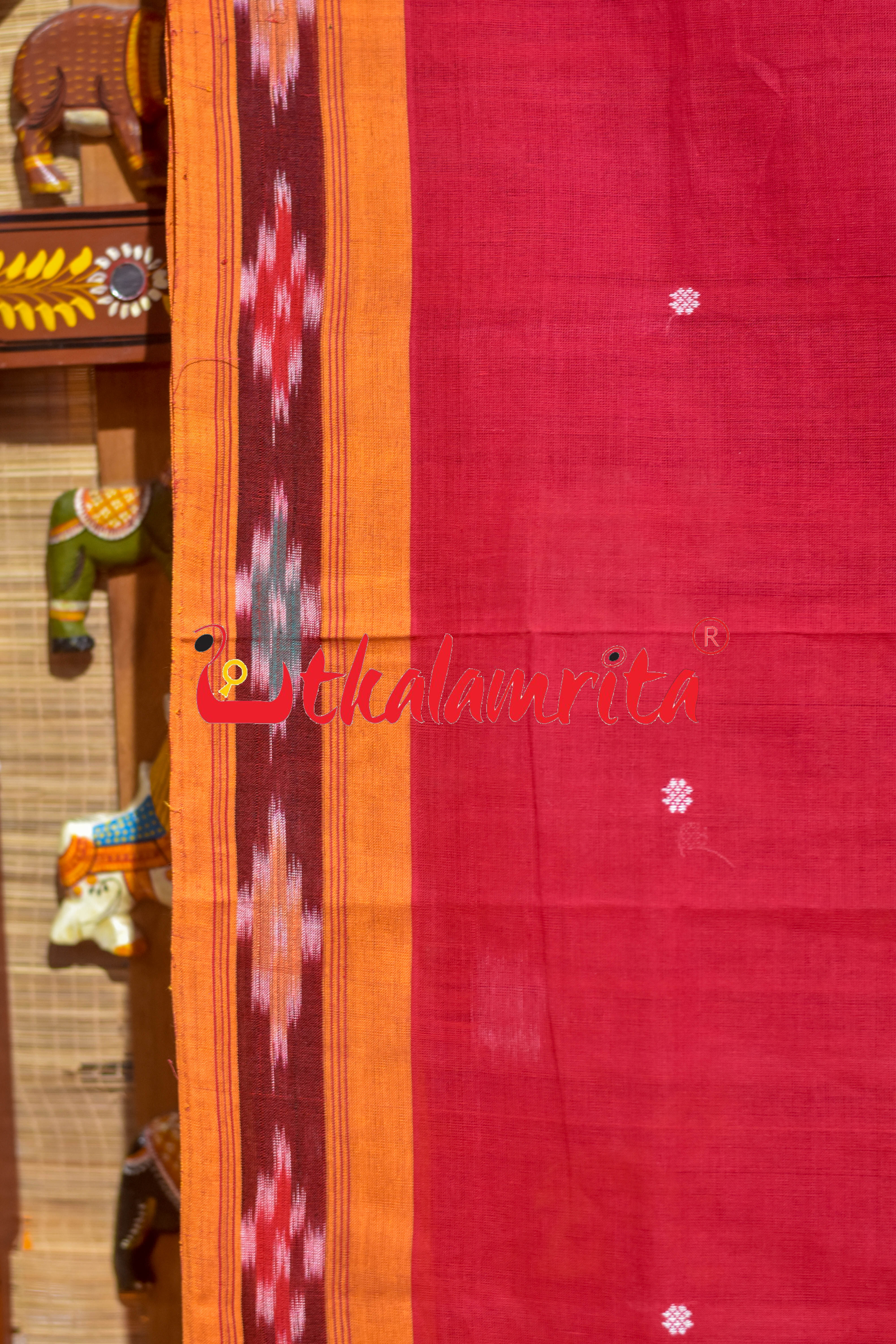 Red Yellow Single Buti Pittala Single Cotton Saree