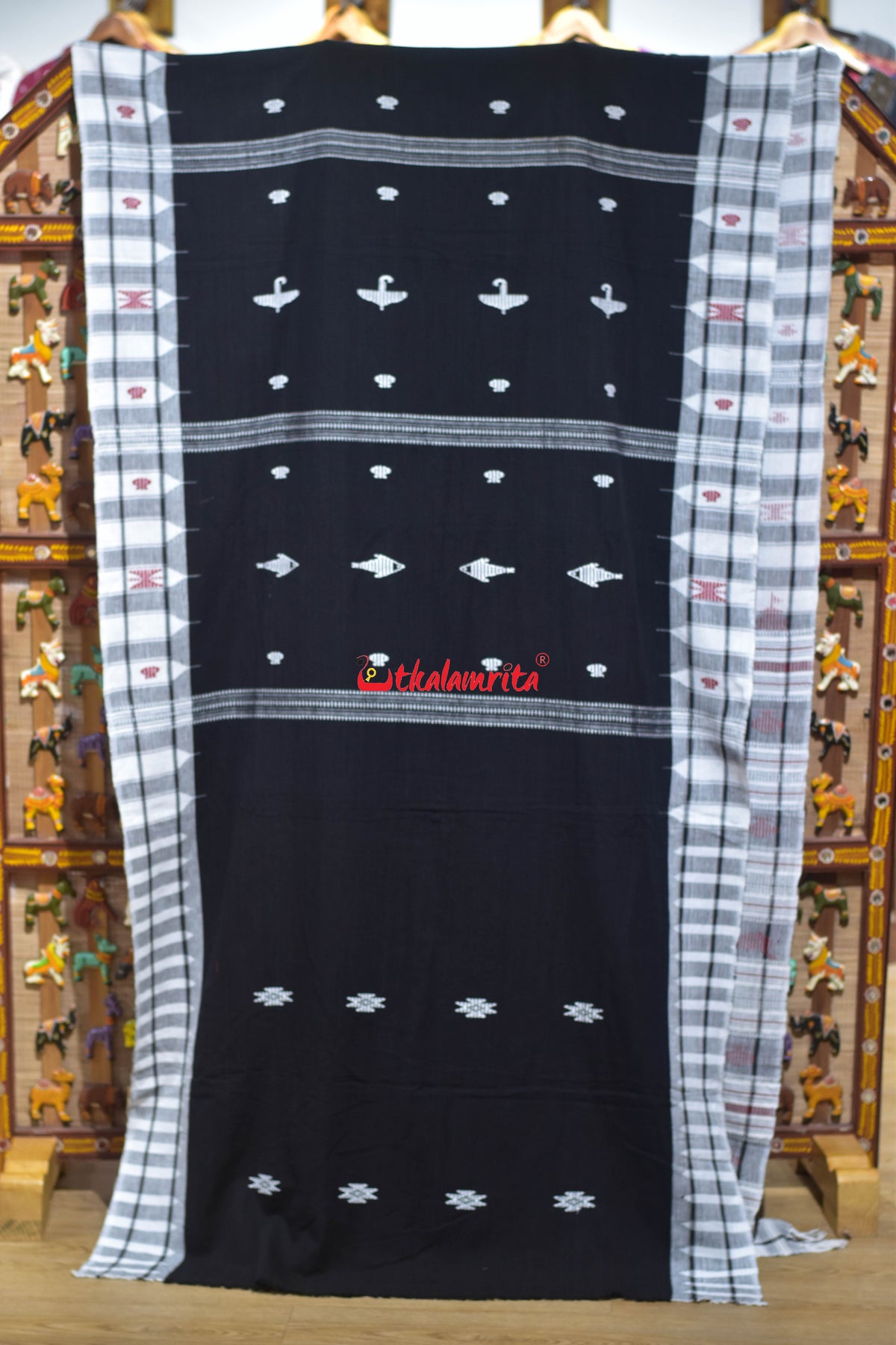 Black White Animal Anchal Kotpad Cotton Saree