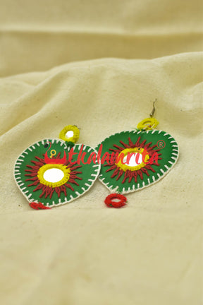 Green Hearts Double Mirrors (Pipli applique danglers)