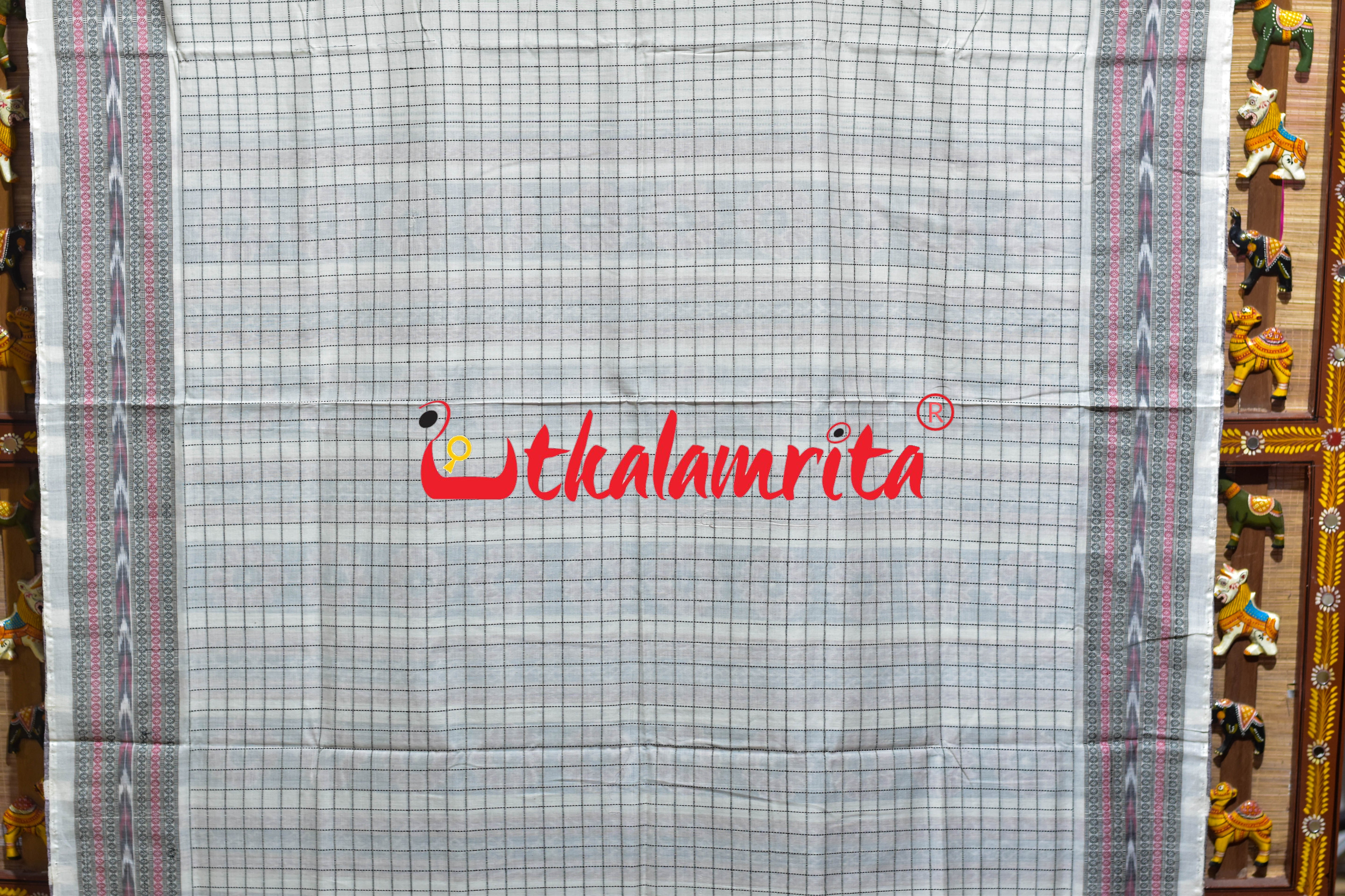 White Checks Border Dhanpatri Sambalpuri Cotton Saree
