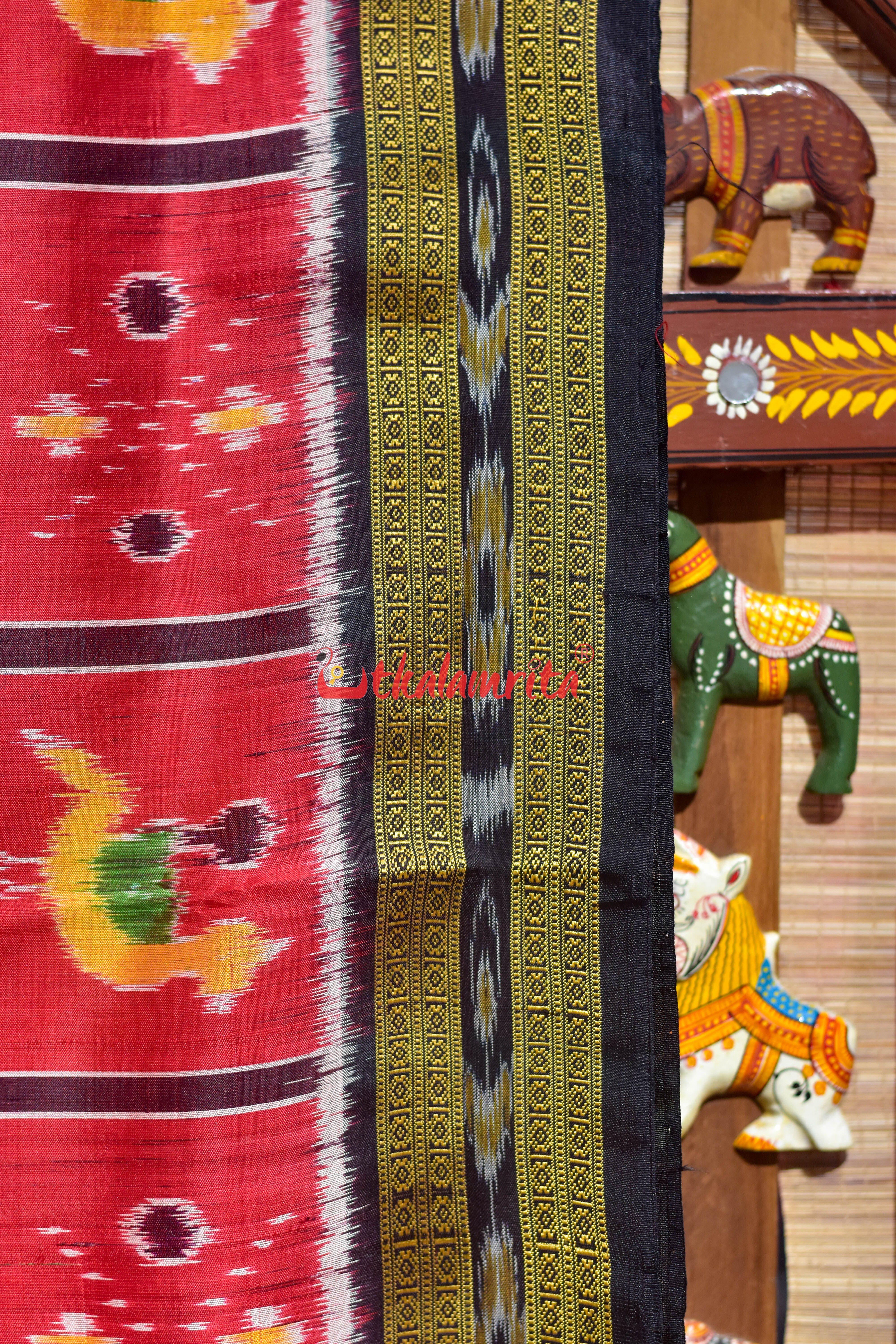 Red Nabakothi Black Border Khandua Silk Saree