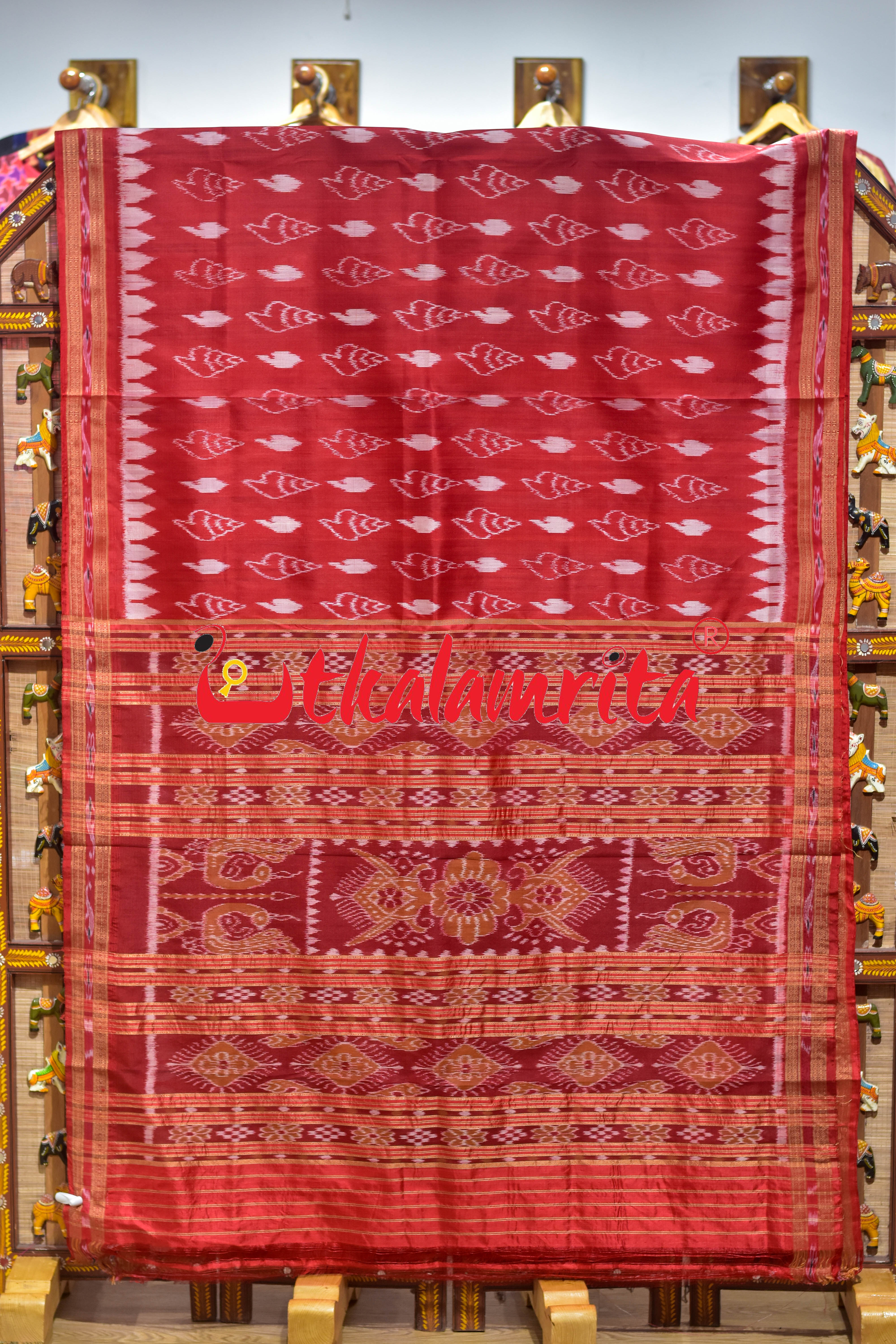Red Sankha Khandua Silk Saree