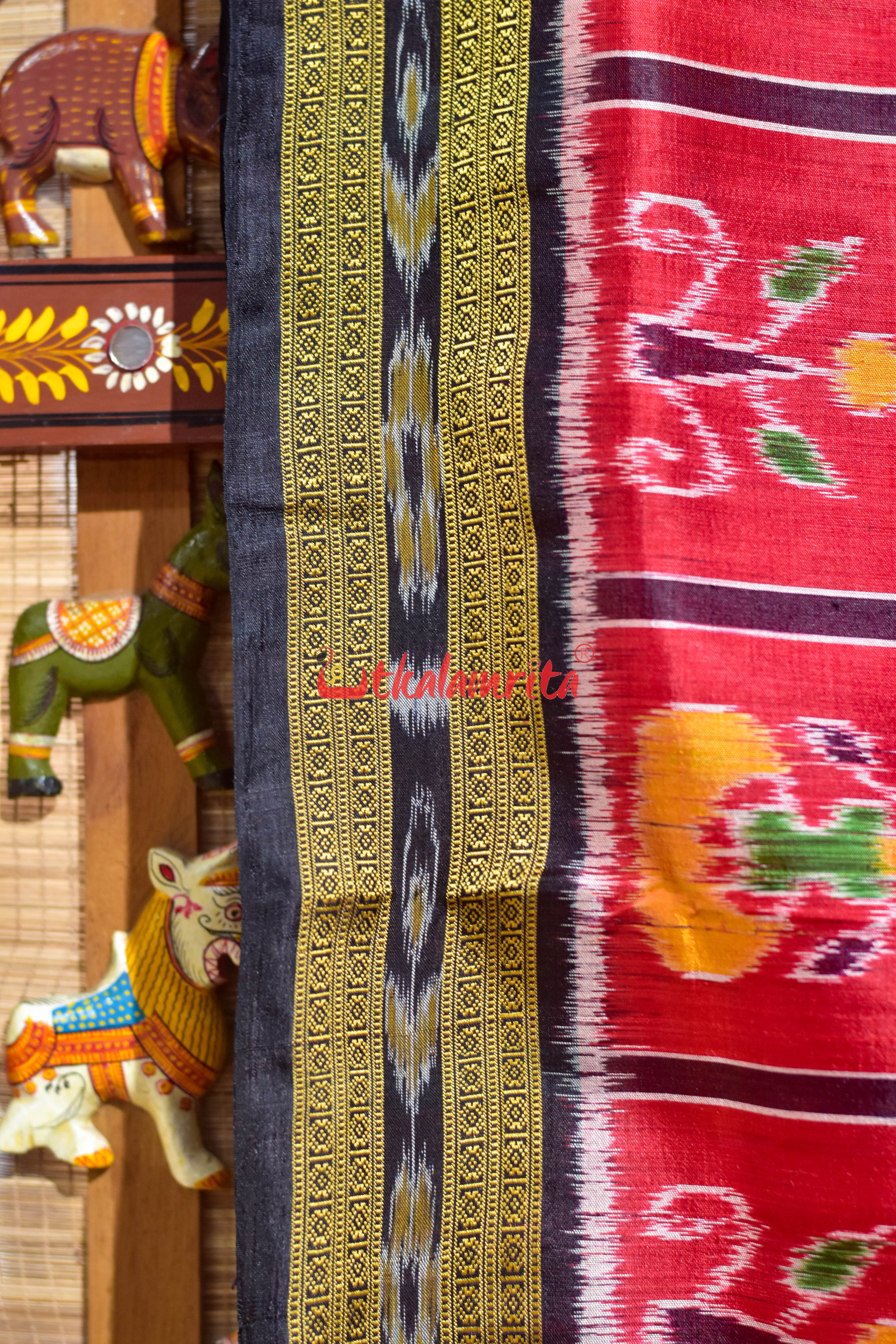 Red Nabakothi Black Border Khandua Silk Saree