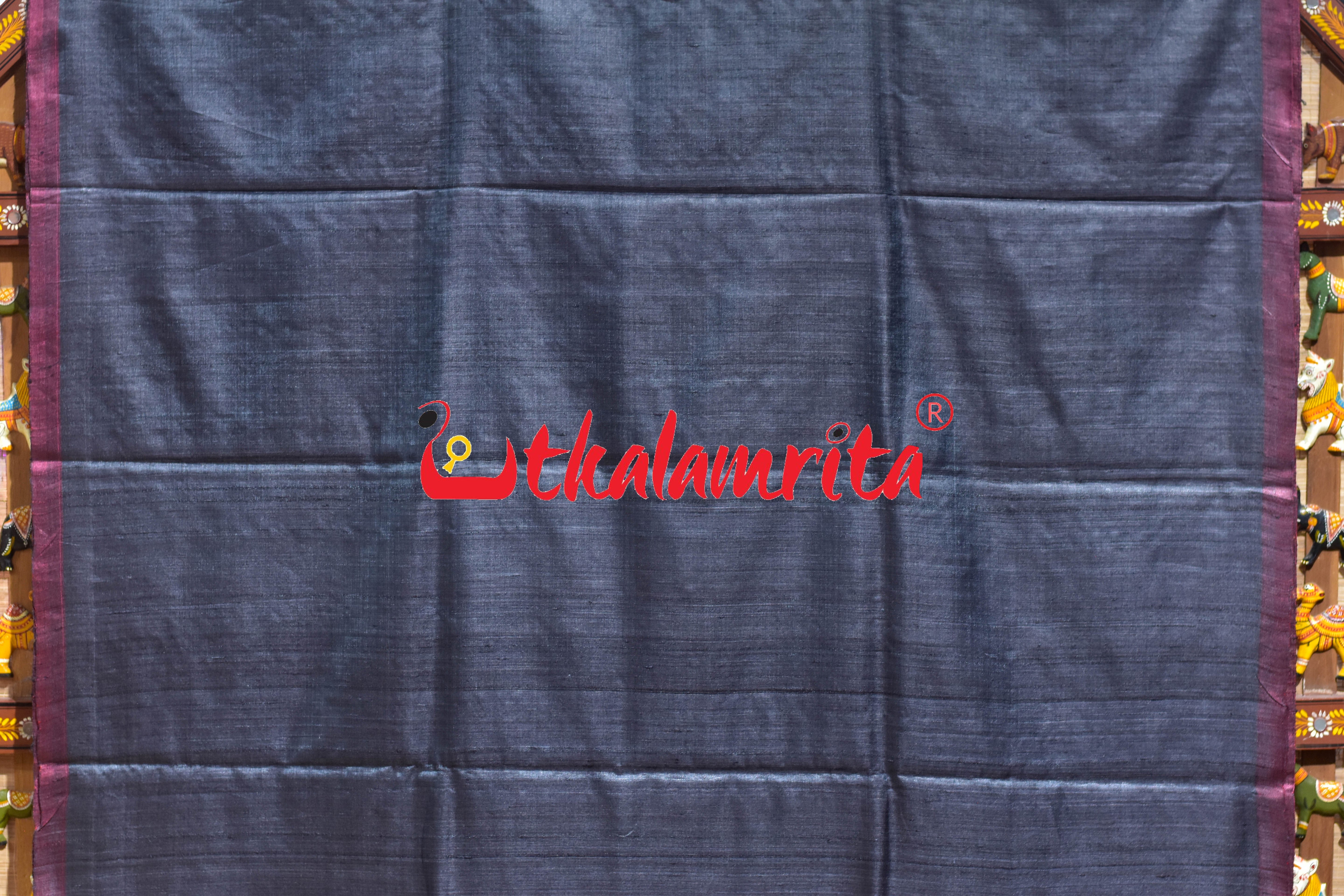 Black Maroon Butterfly Jala Anchal Gopalpur Tussar Silk Saree