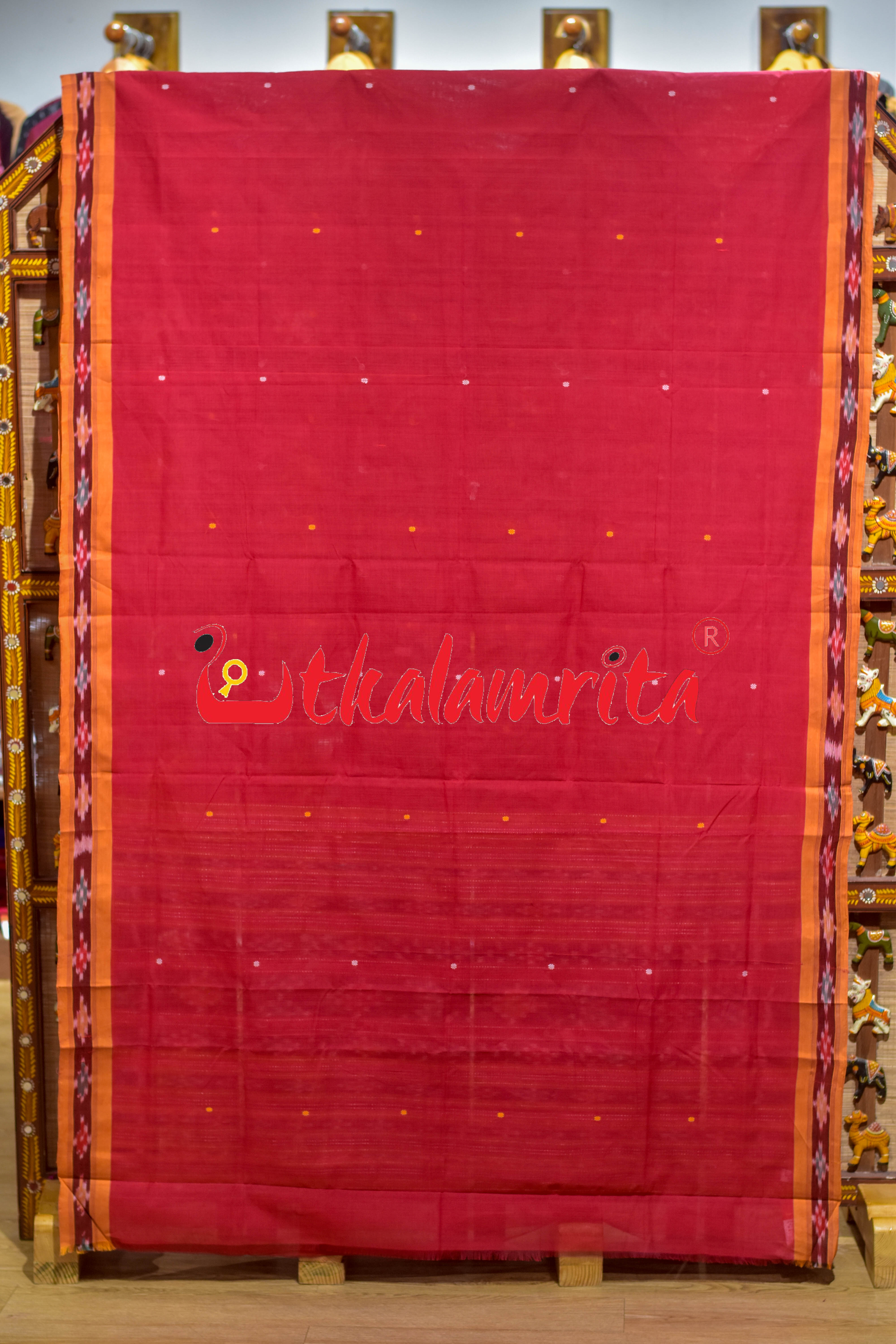 Red Yellow Single Buti Pittala Single Cotton Saree