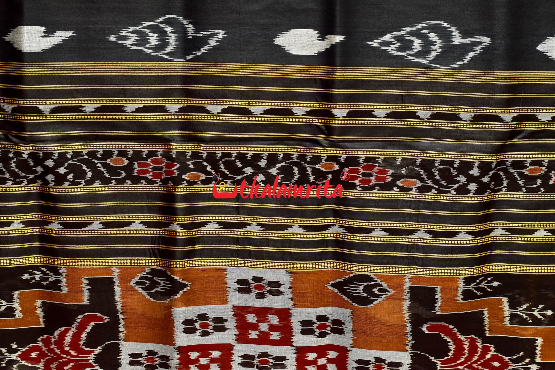 Black Sankha Khandua Silk Saree