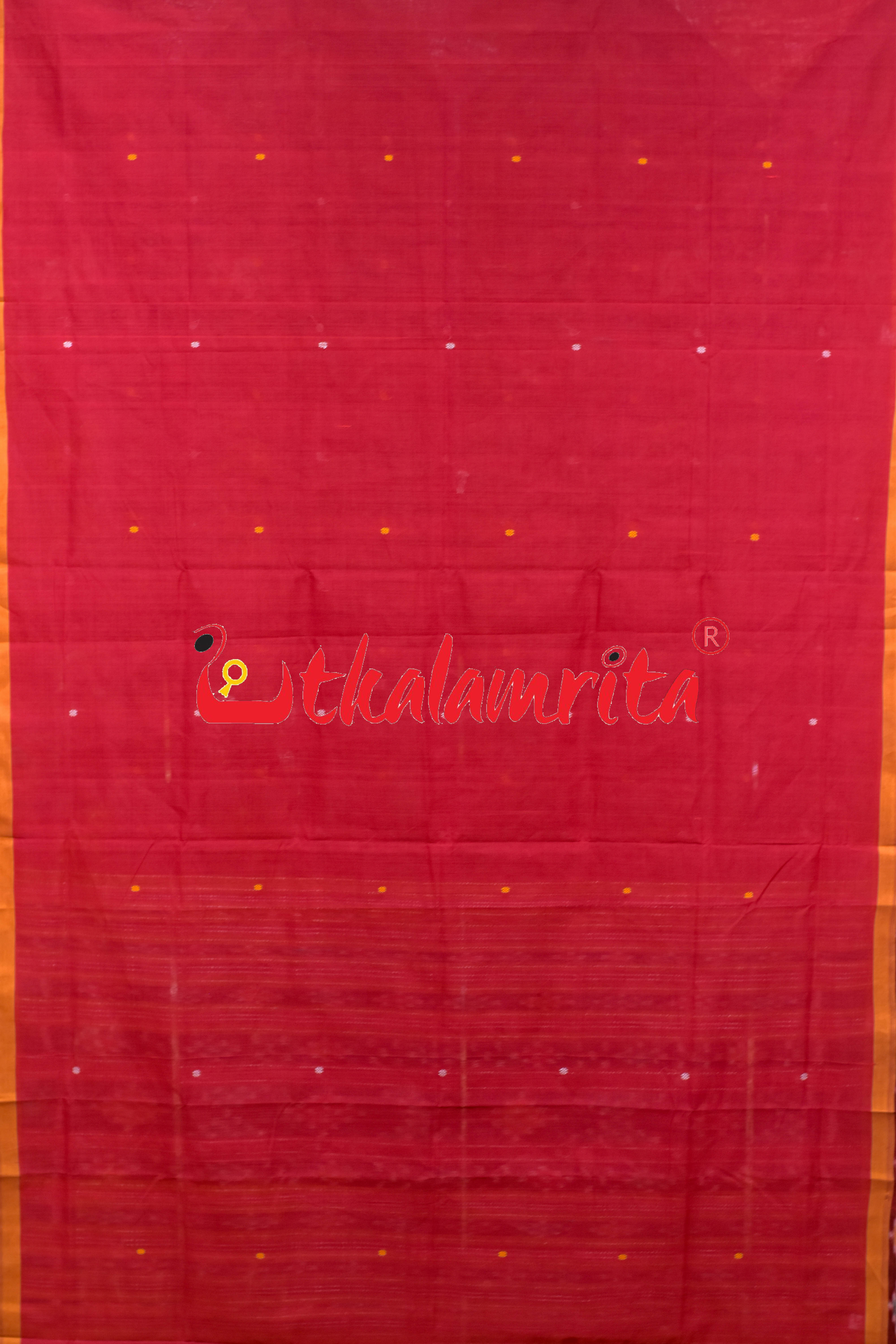 Red Yellow Single Buti Pittala Single Cotton Saree