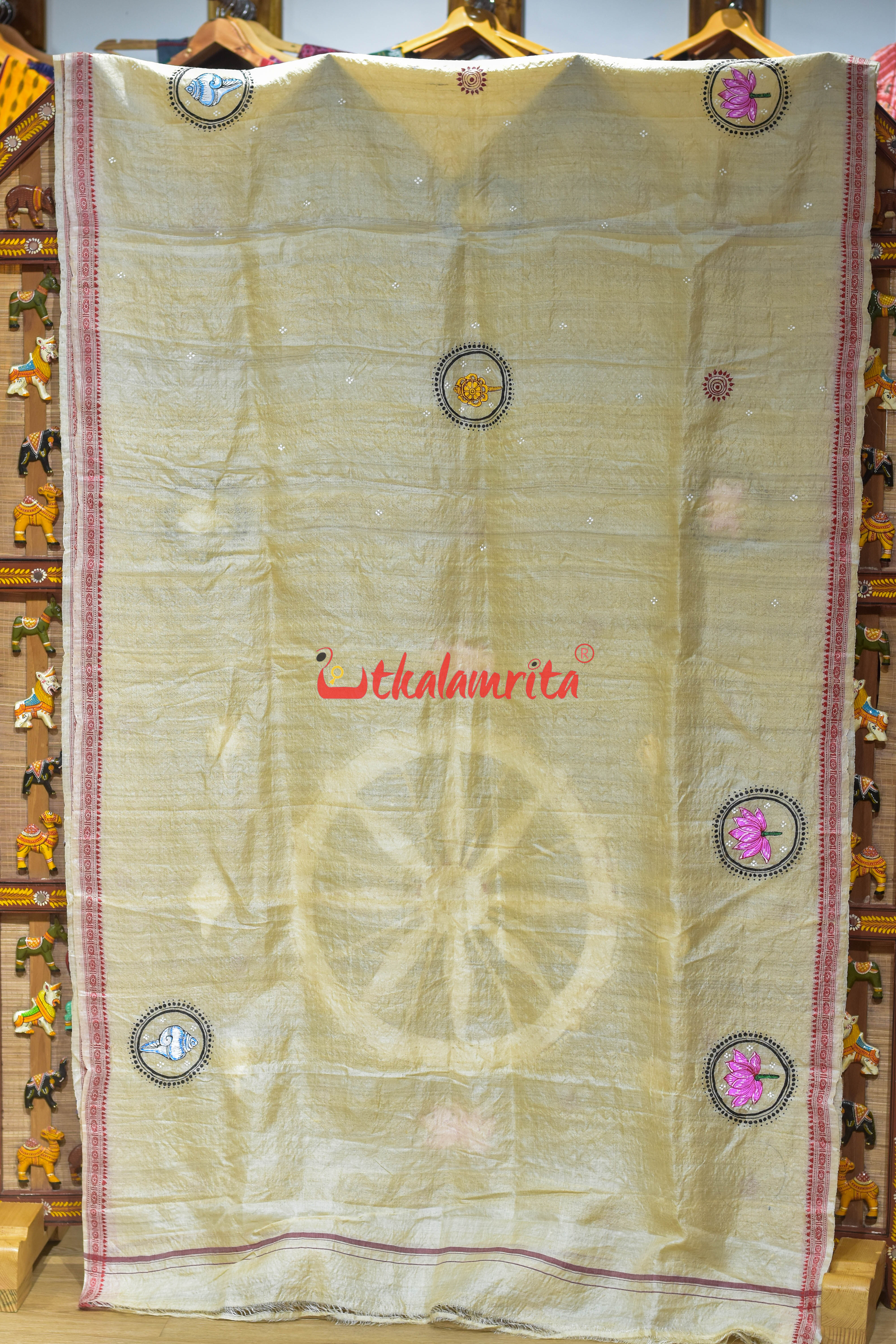 Natural Body Sankha Chakra Padma Pattachitra Tussar Silk Saree