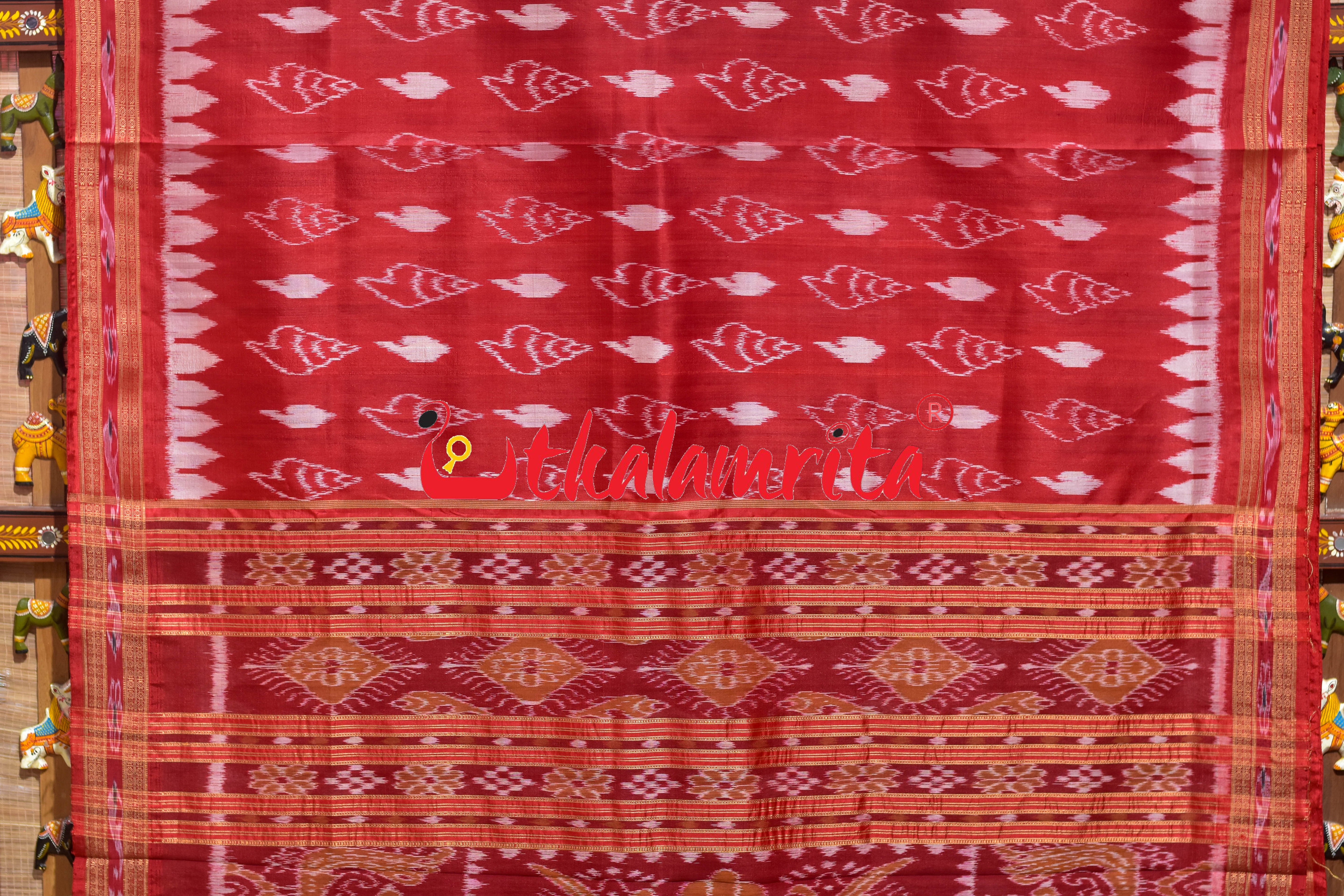Red Sankha Khandua Silk Saree
