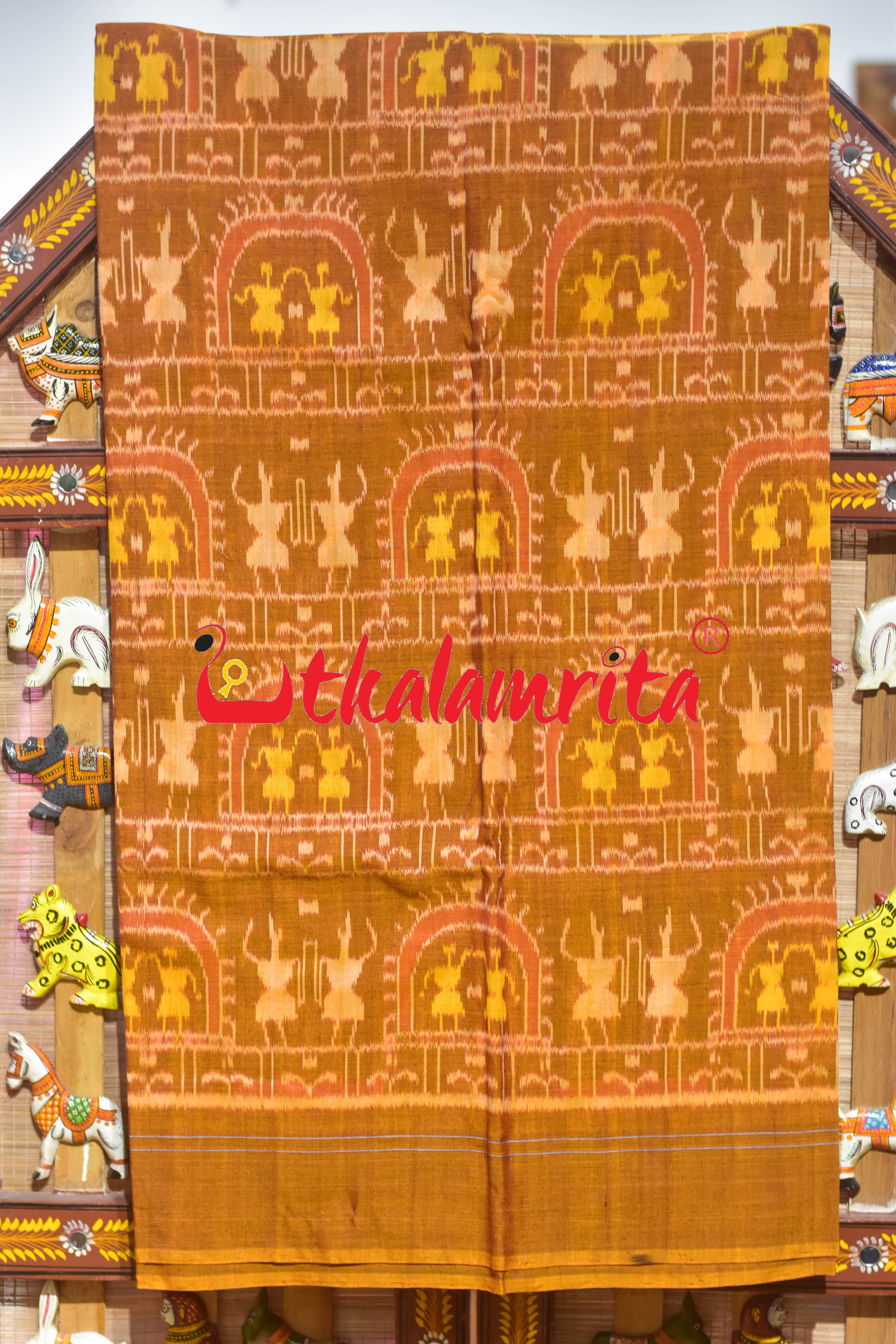 Mustard Red Jodi Tribals Sambalpuri Cotton Dress Set