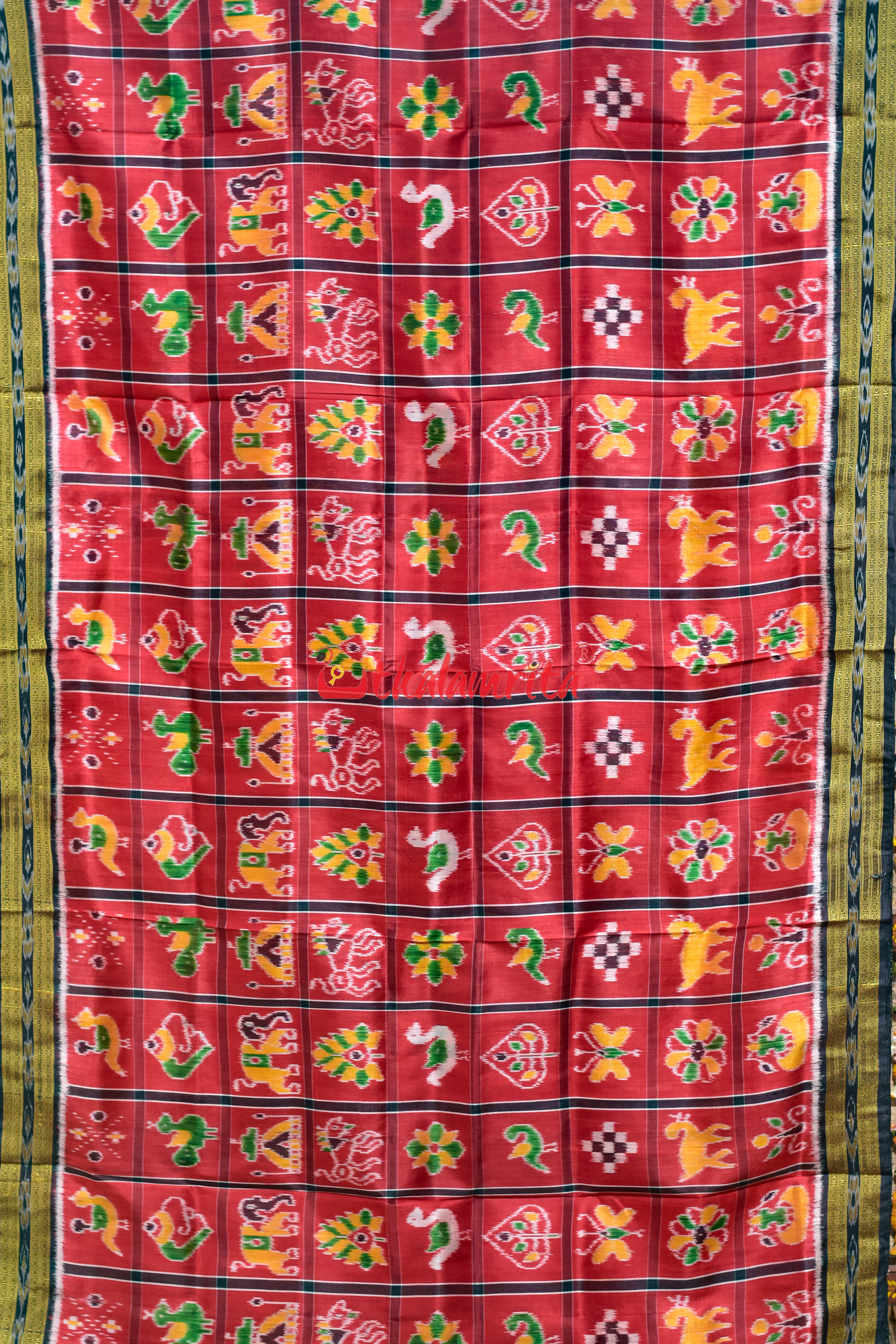 Red Nabakothi Black Border Khandua Silk Saree