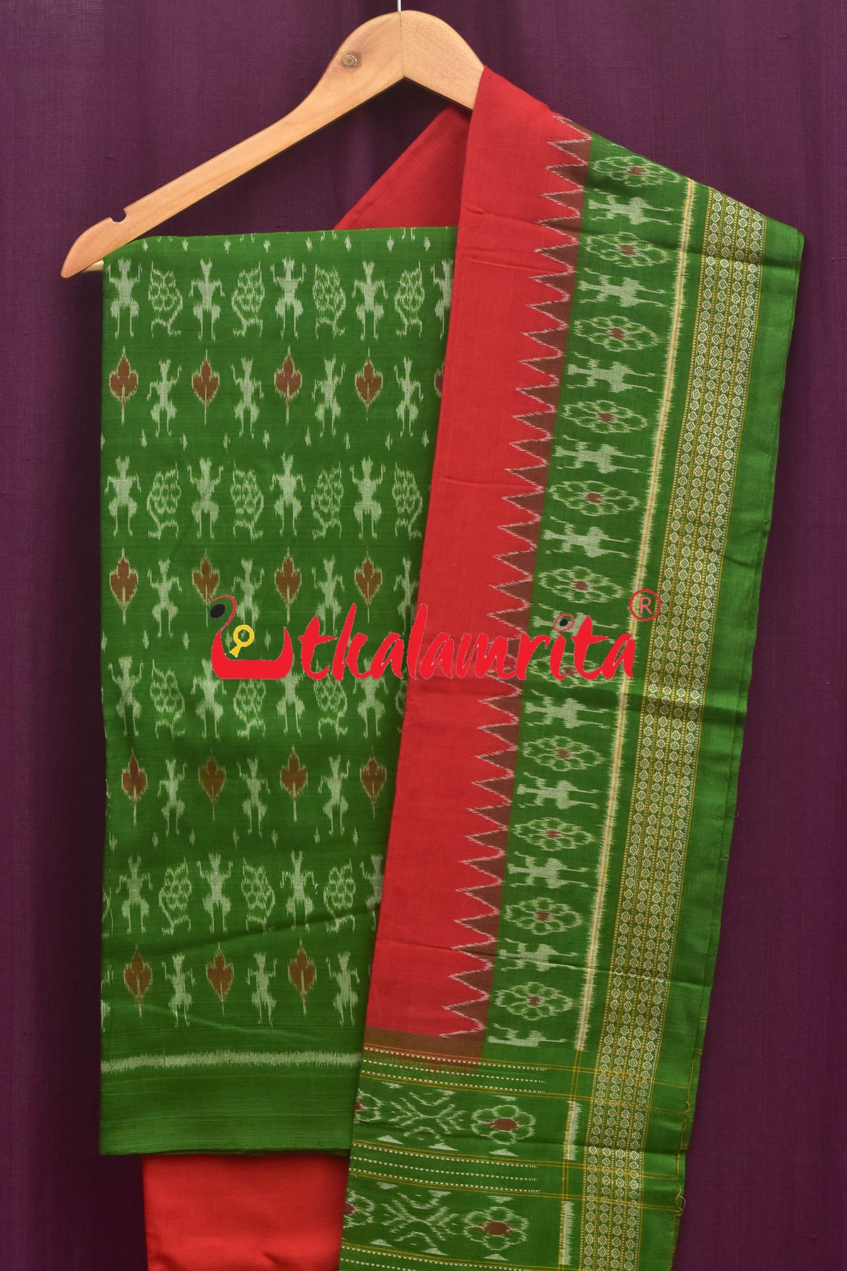 Green Red Standing Tribal Sambalpuri Dress Set