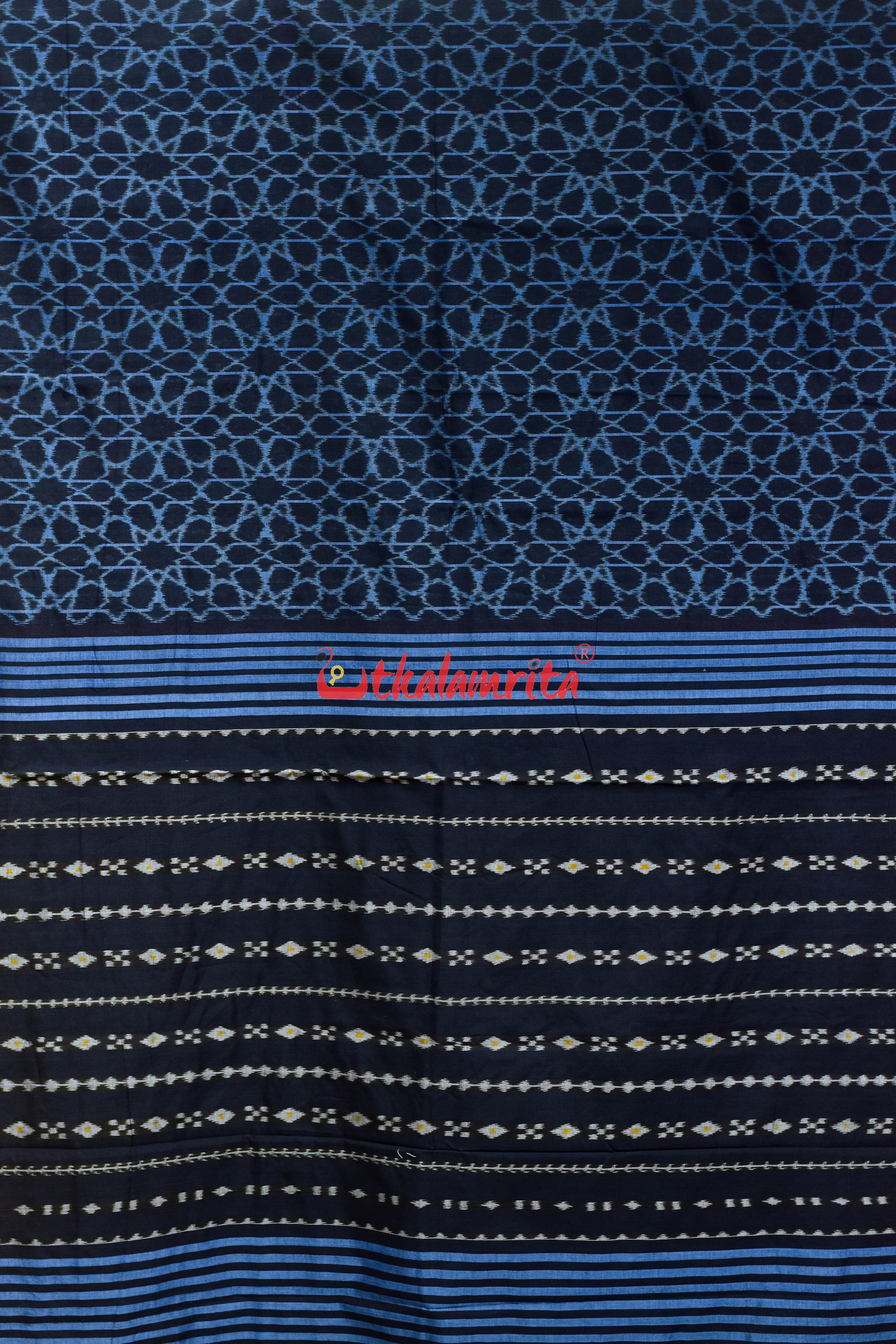 Black Mandala Art Khandua Cotton Saree