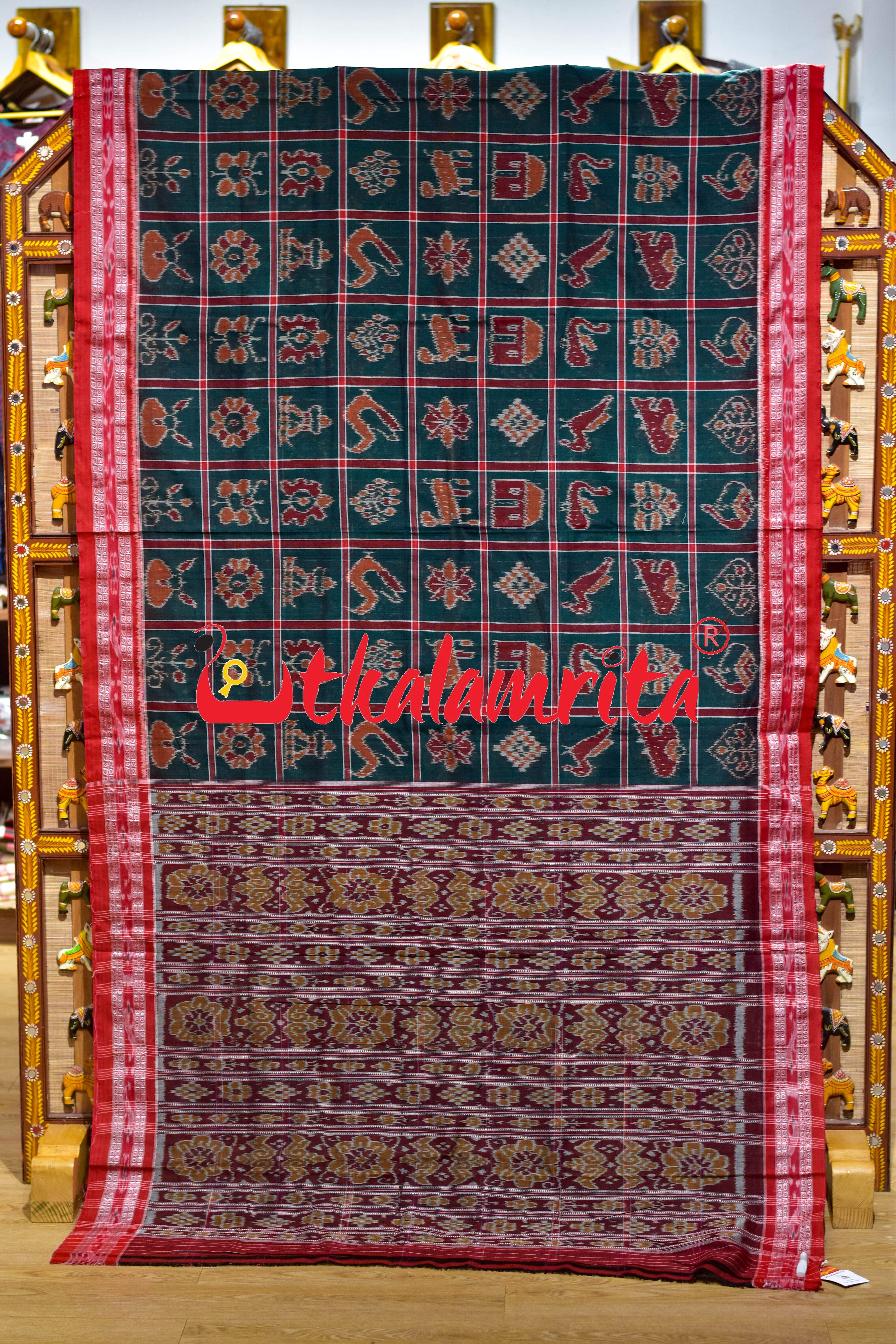 Bottle Green Nabakothi Khandua Cotton Saree