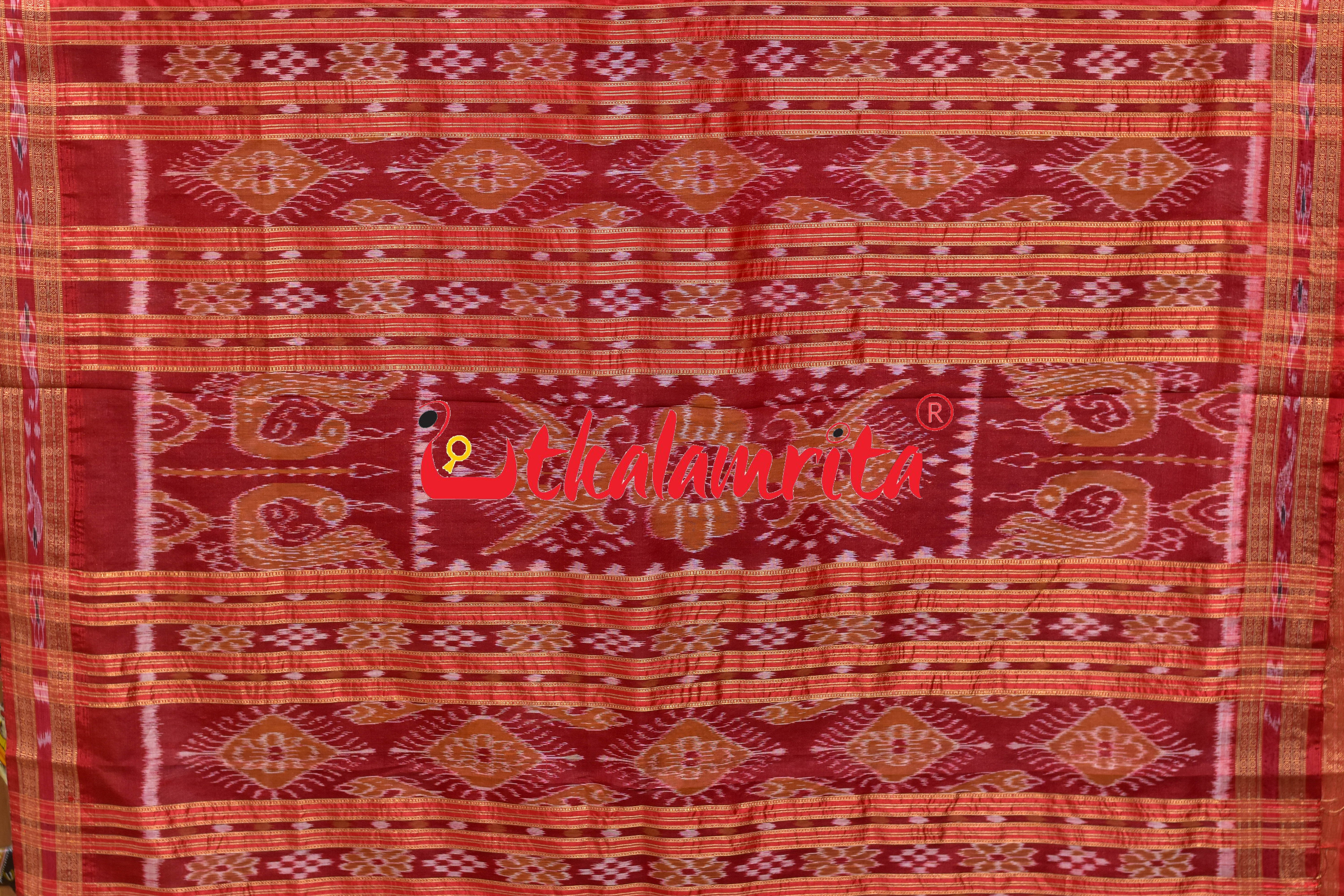 Red Sankha Khandua Silk Saree