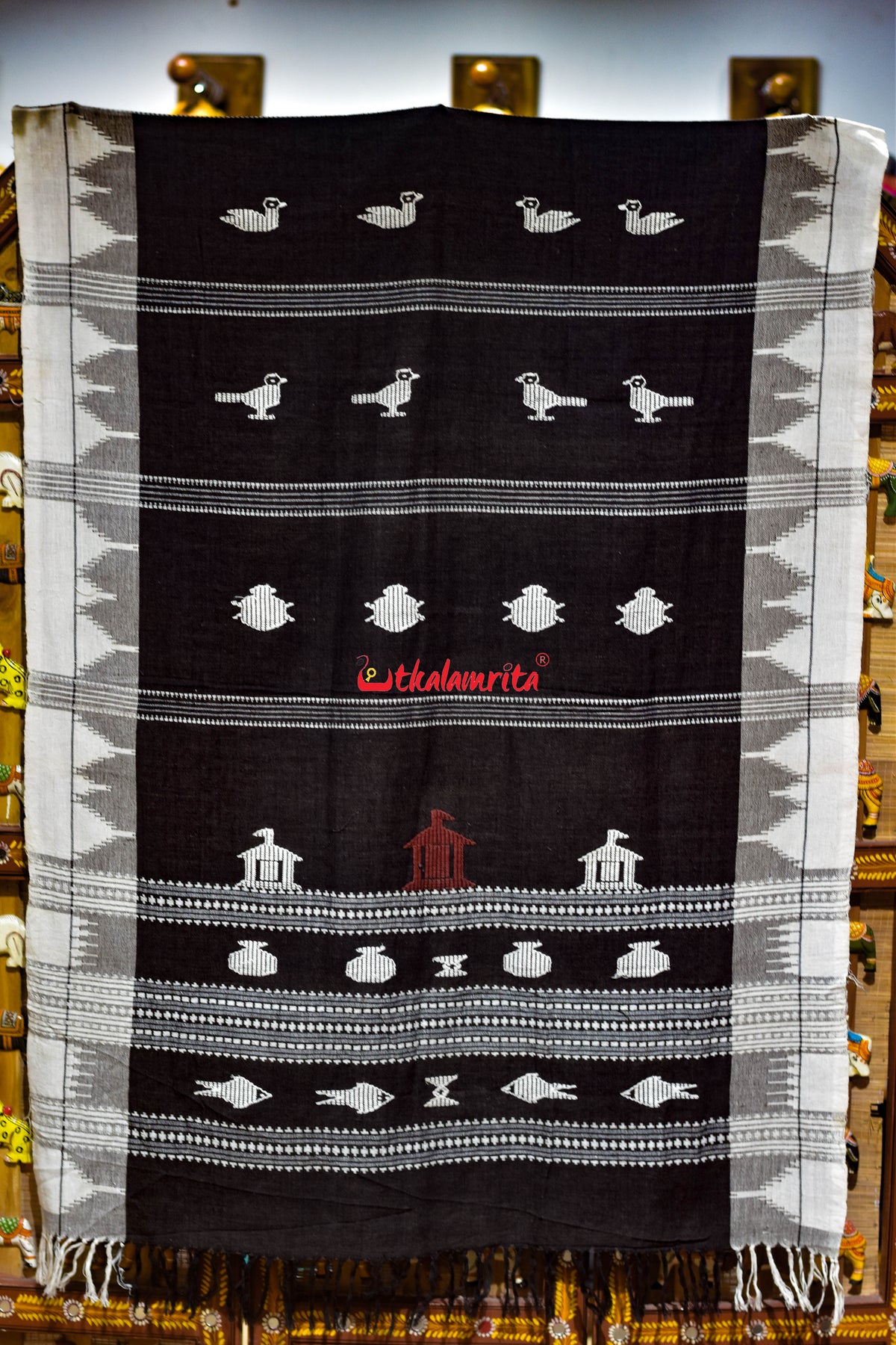 Charcoal Black White Body Motives Kotpad (Dupatta)