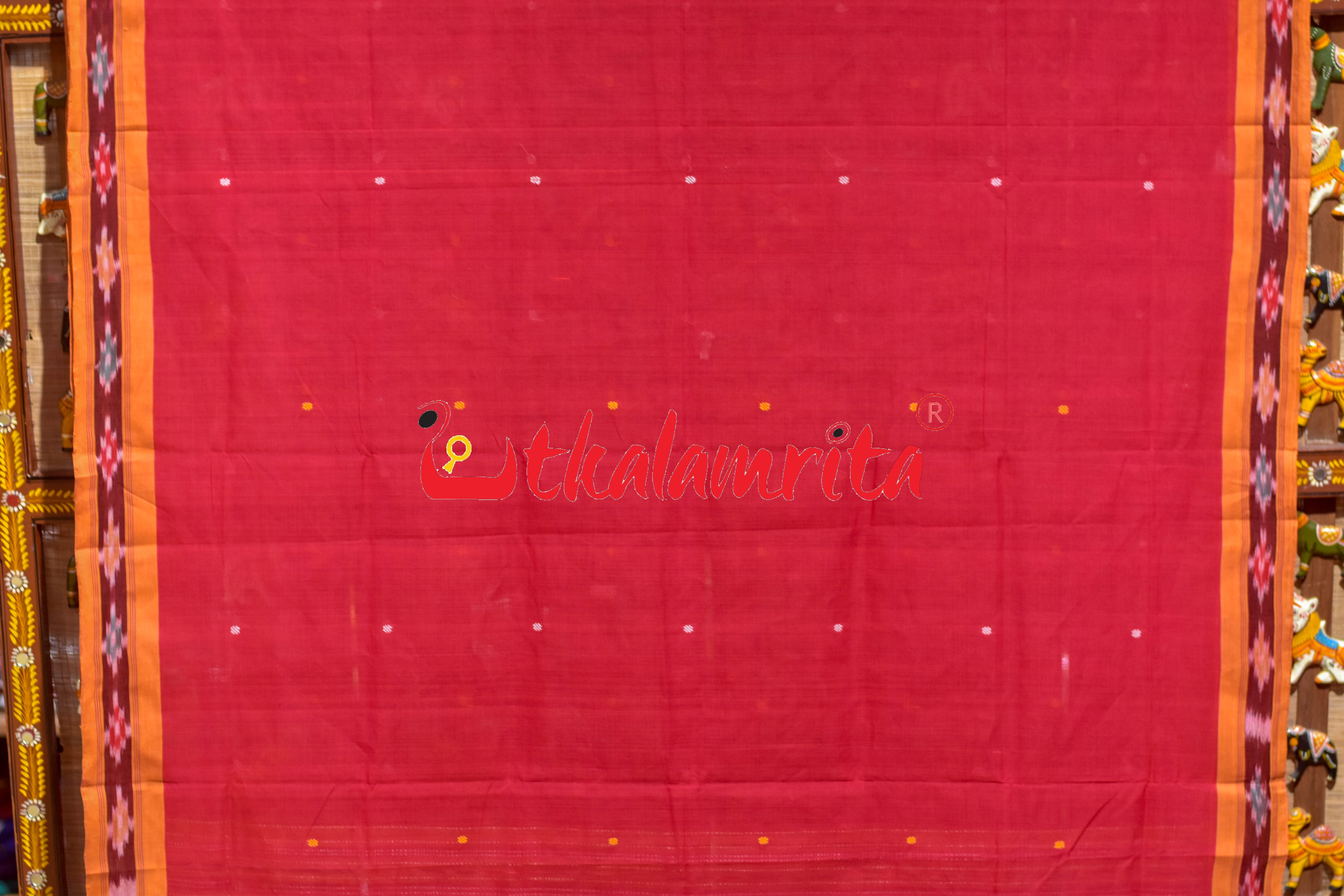 Red Yellow Single Buti Pittala Single Cotton Saree