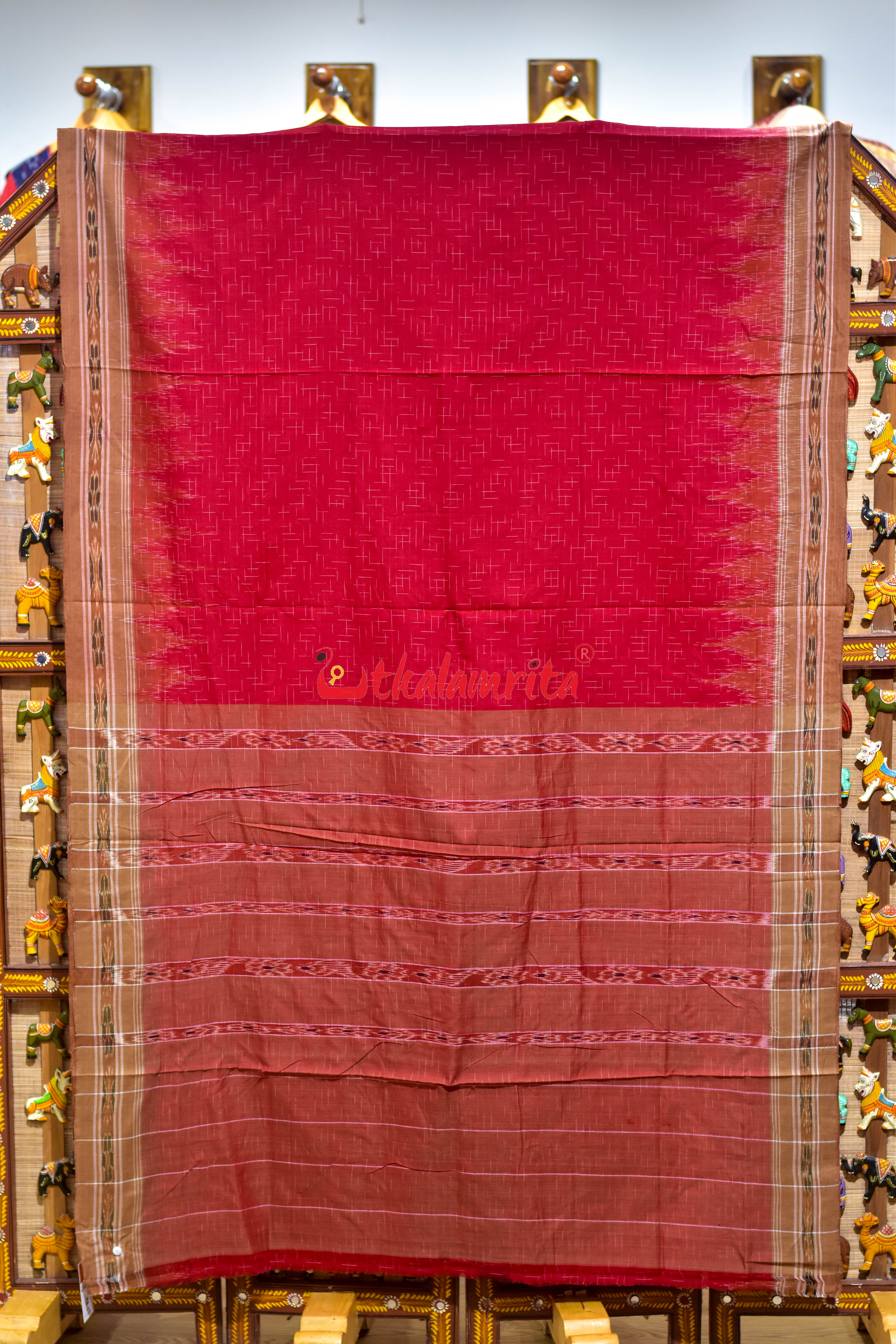 Red Brown Jharana Cotton Saree