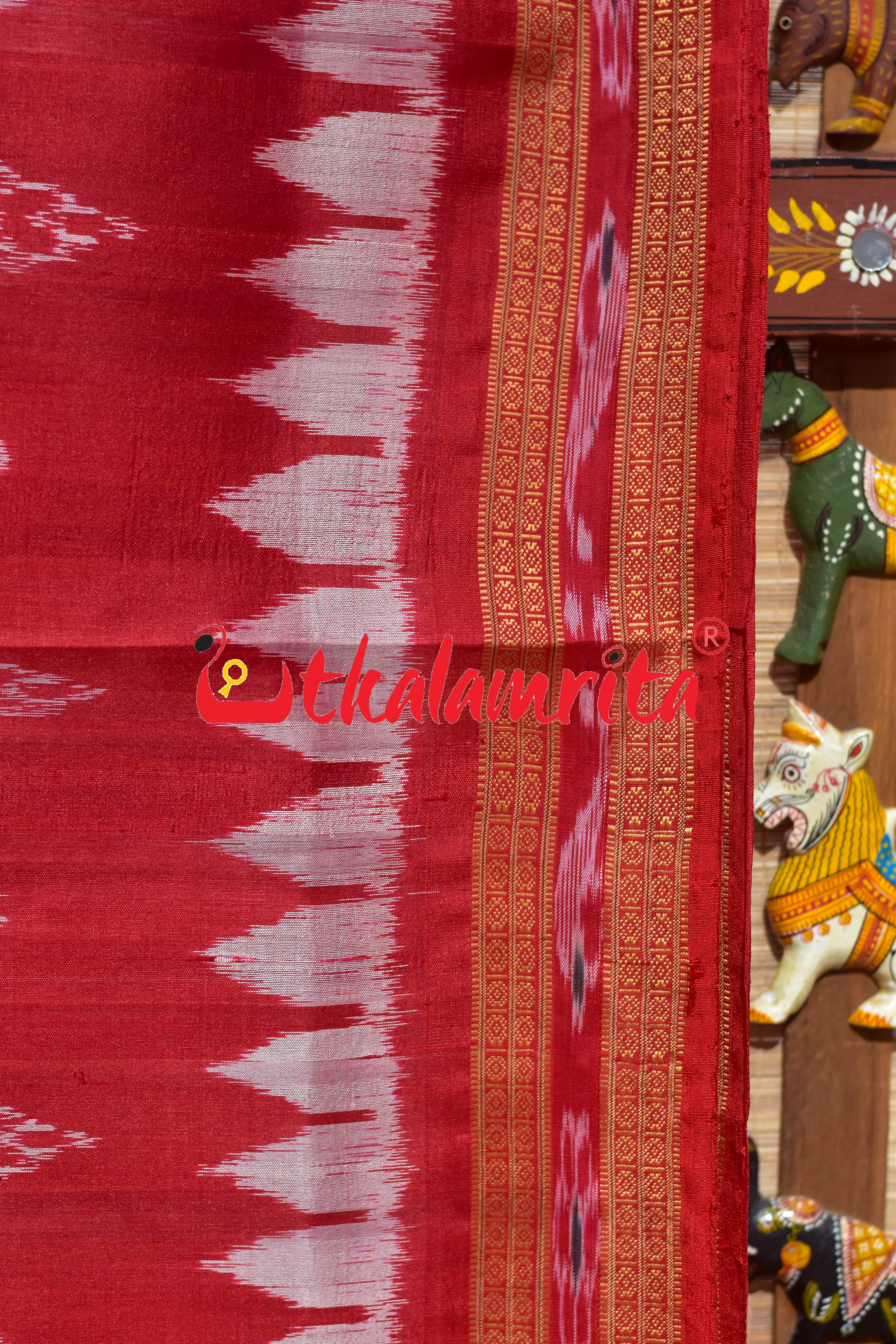 Red Sankha Khandua Silk Saree