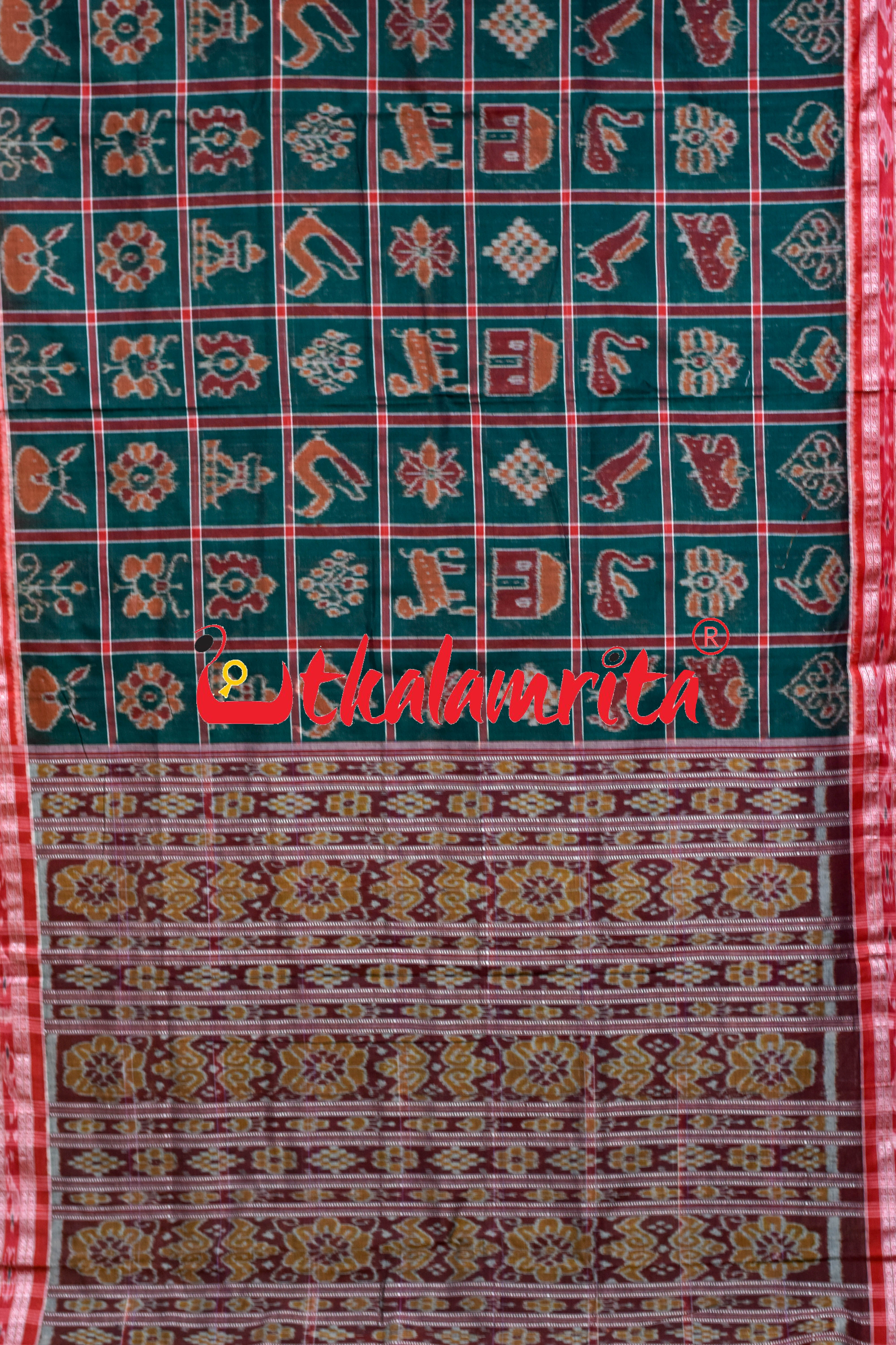 Bottle Green Nabakothi Khandua Cotton Saree
