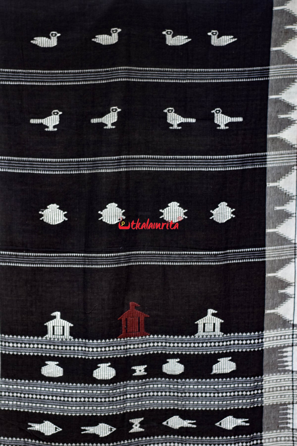 Charcoal Black White Body Motives Kotpad (Dupatta)