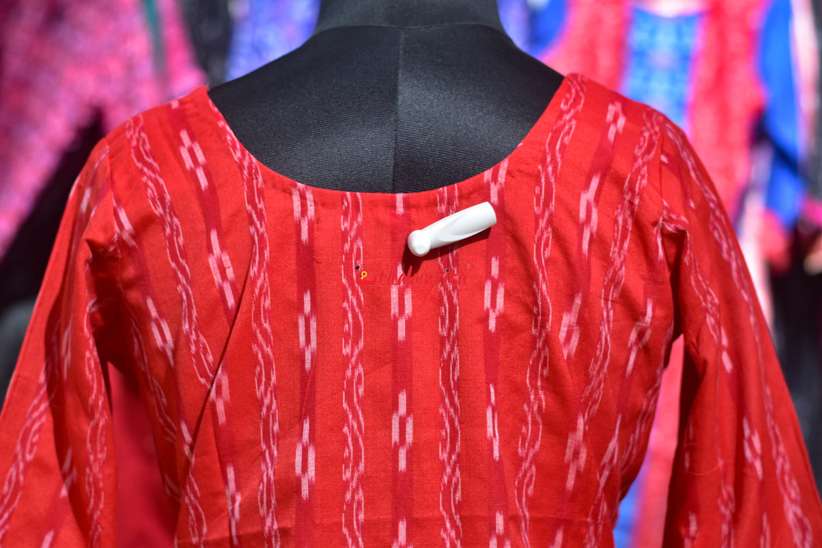 Red Lata Pasapali with Black Orange Cranes (Ladies' Kurti)