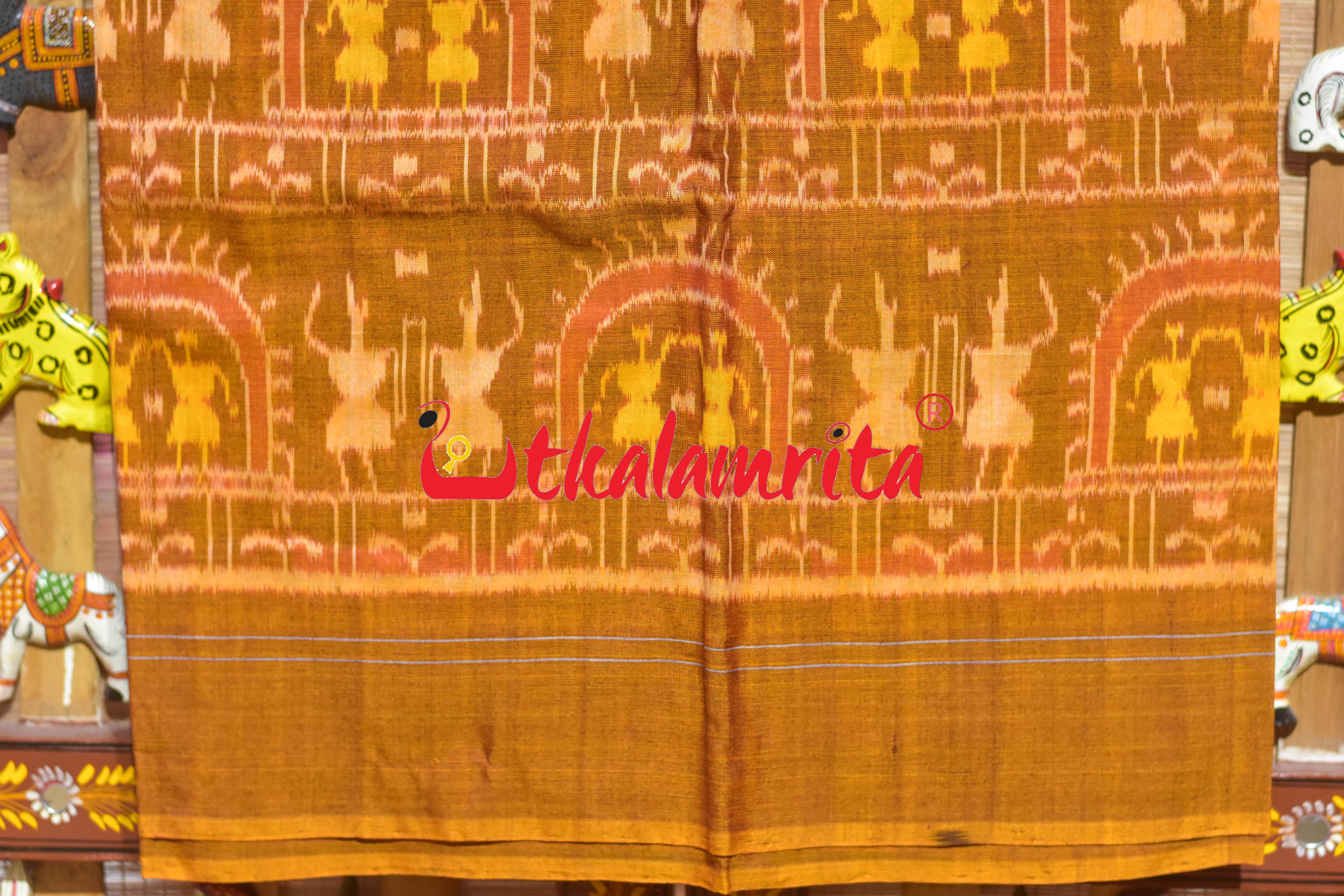 Mustard Red Jodi Tribals Sambalpuri Cotton Dress Set