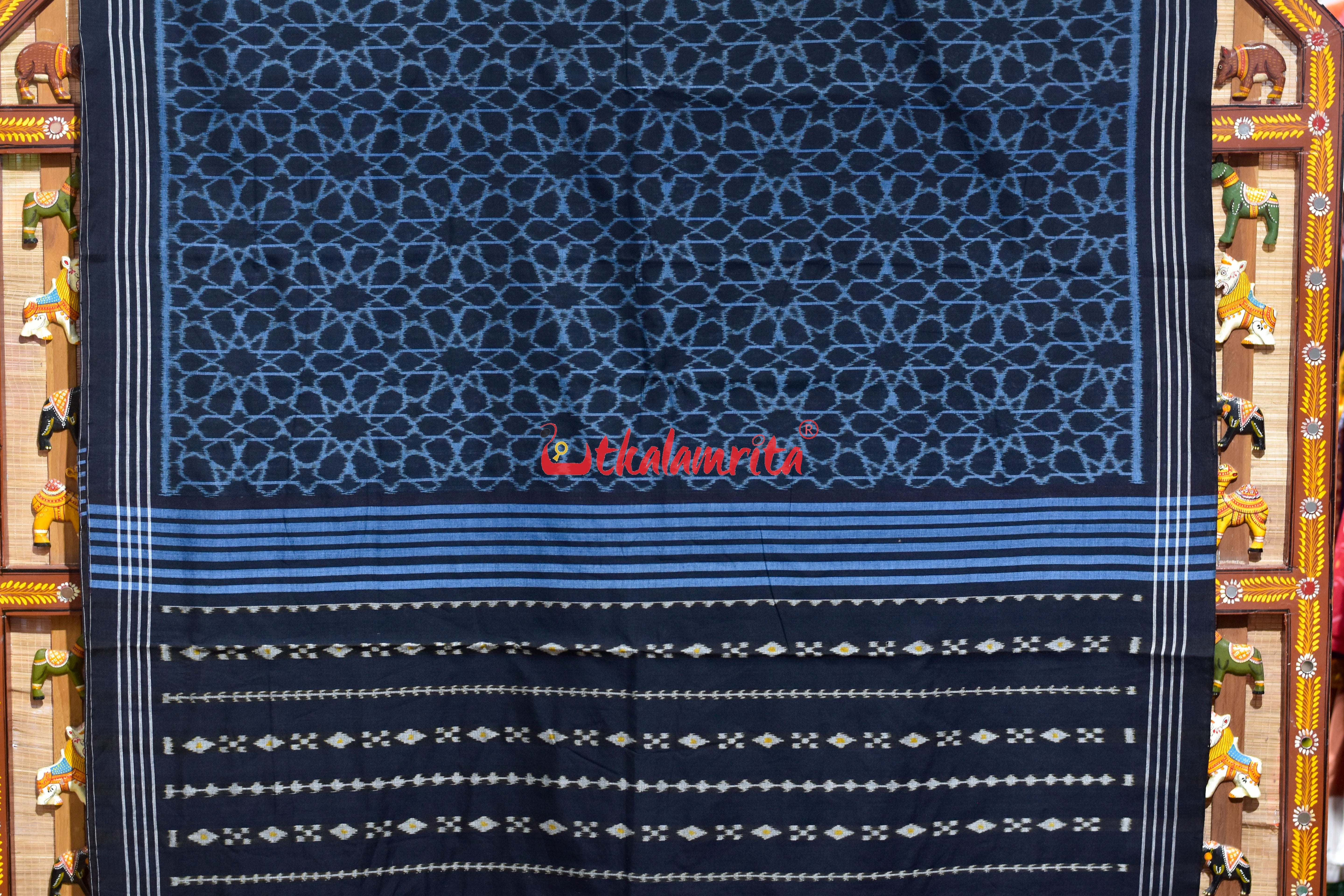 Black Mandala Art Khandua Cotton Saree