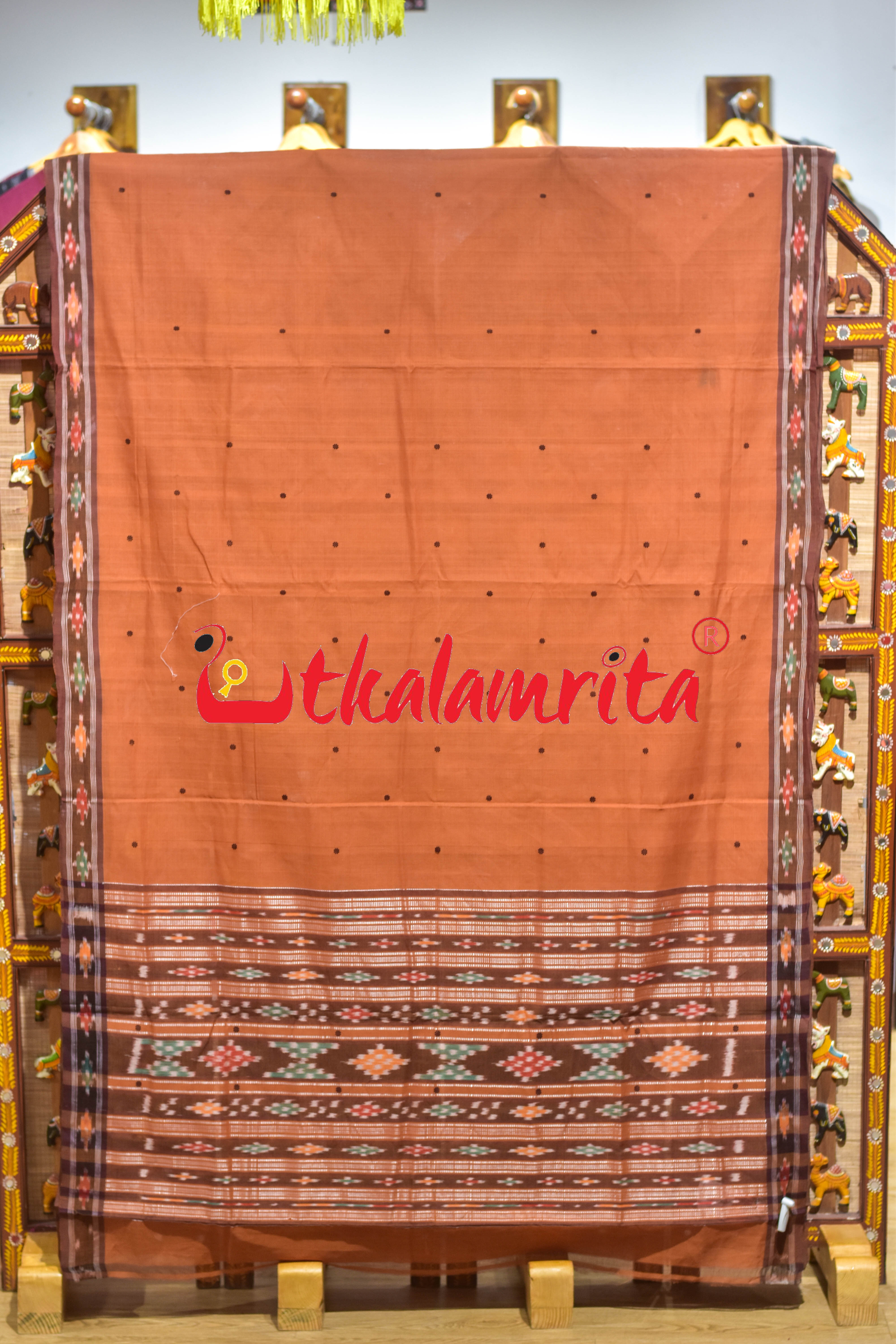 Brown Single Buti Pittala Single Cotton Saree
