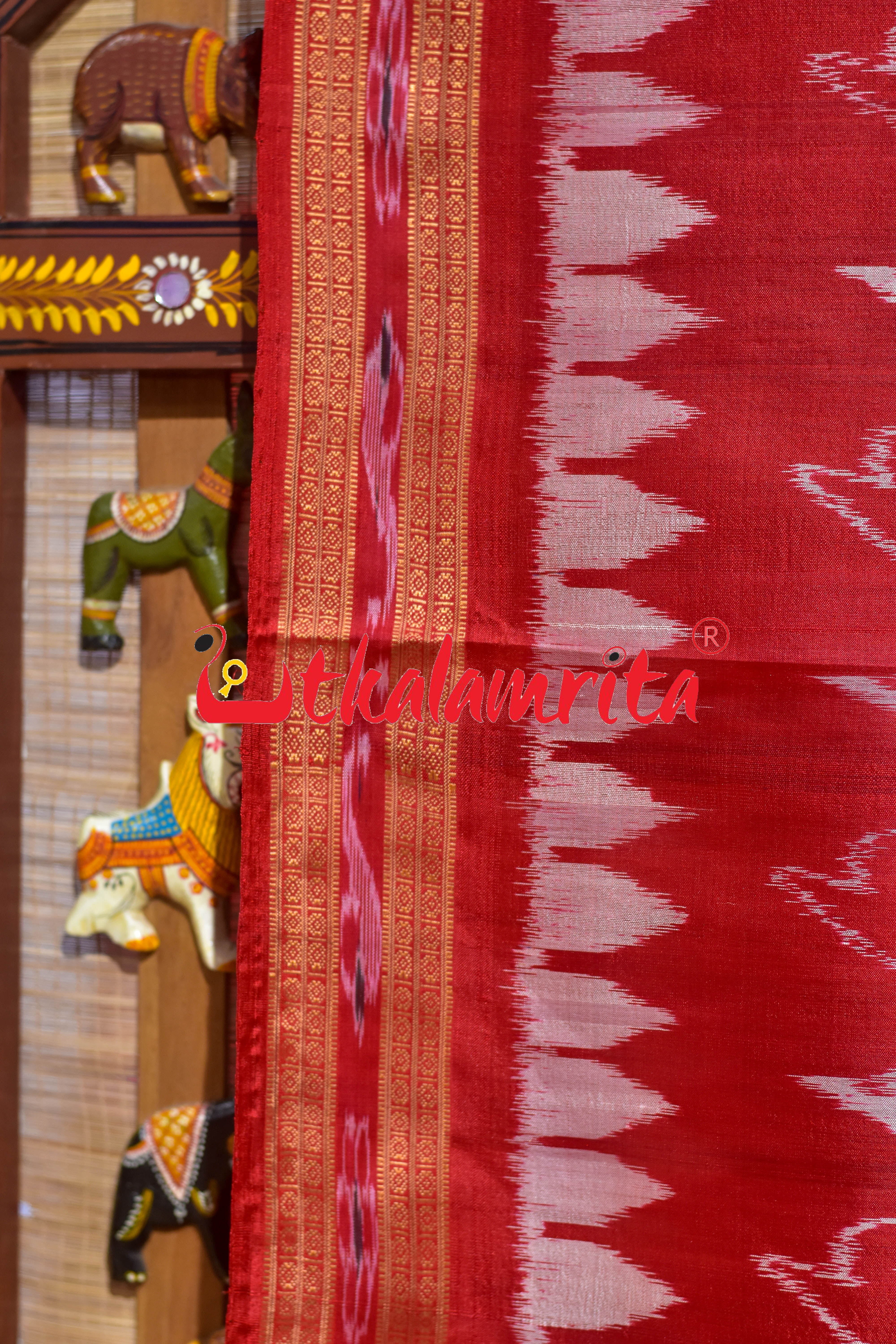 Red Sankha Khandua Silk Saree