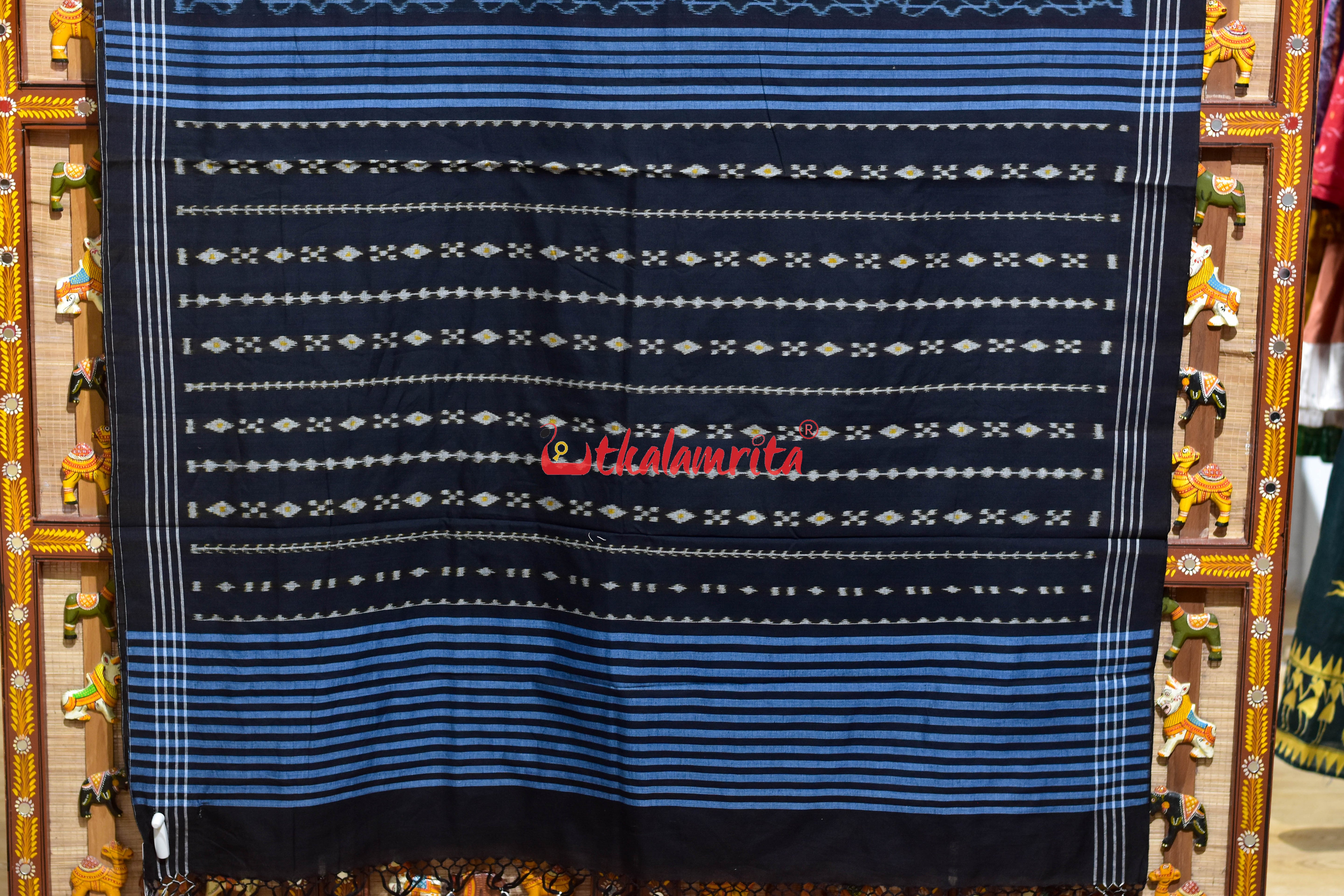 Black Mandala Art Khandua Cotton Saree