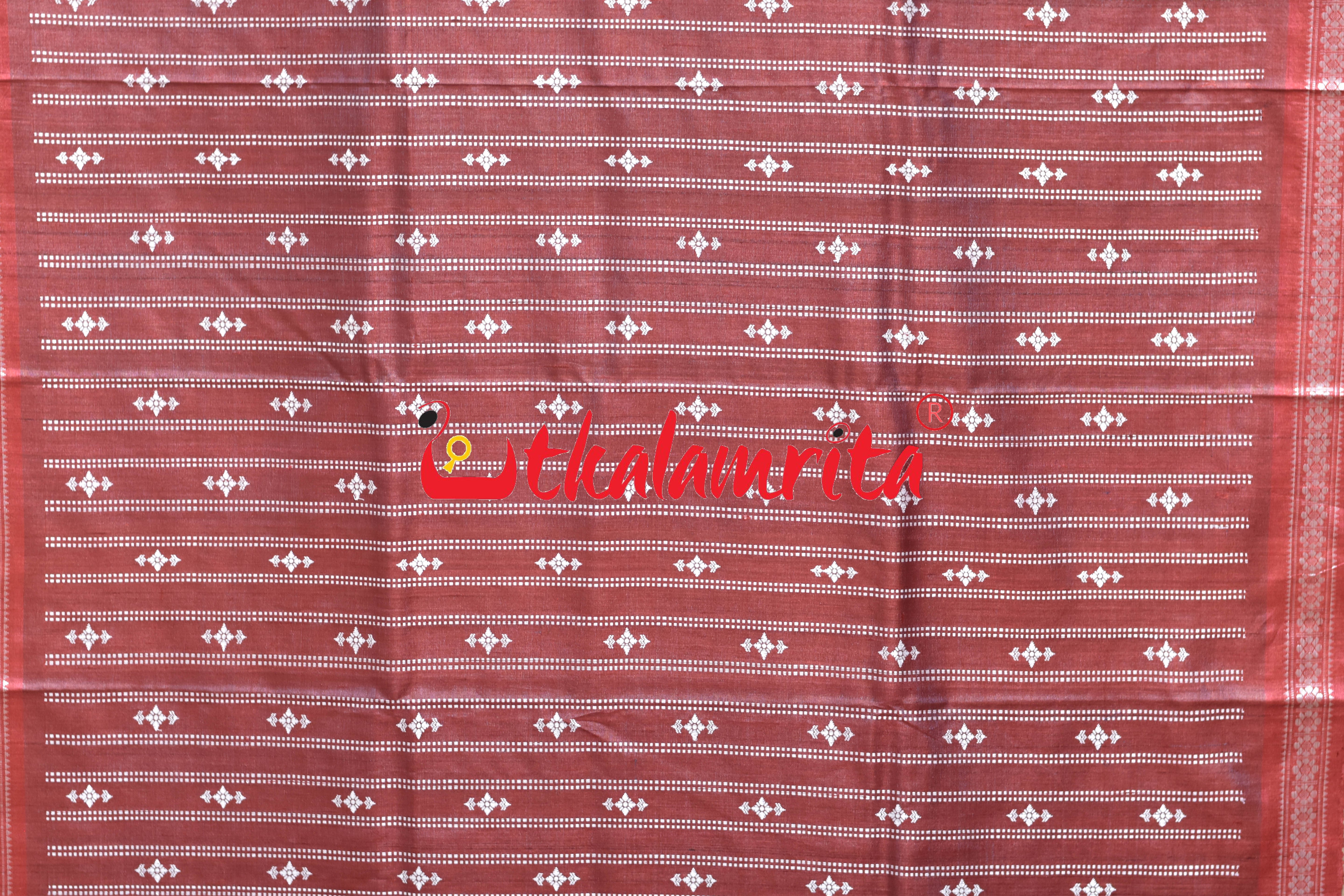 Maroon Double Anchal Jala Phoda Gopalpur Tussar Saree