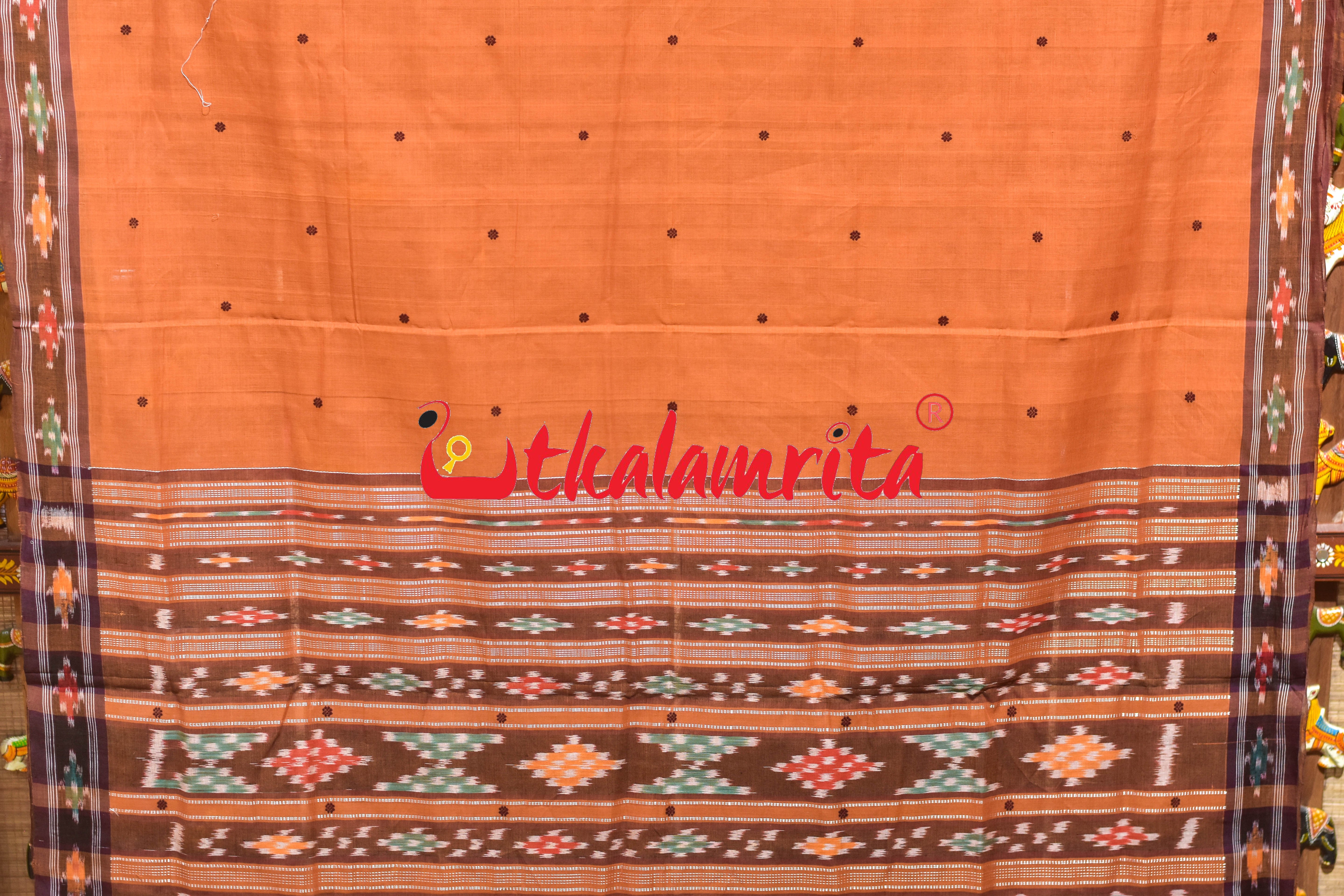Brown Single Buti Pittala Single Cotton Saree