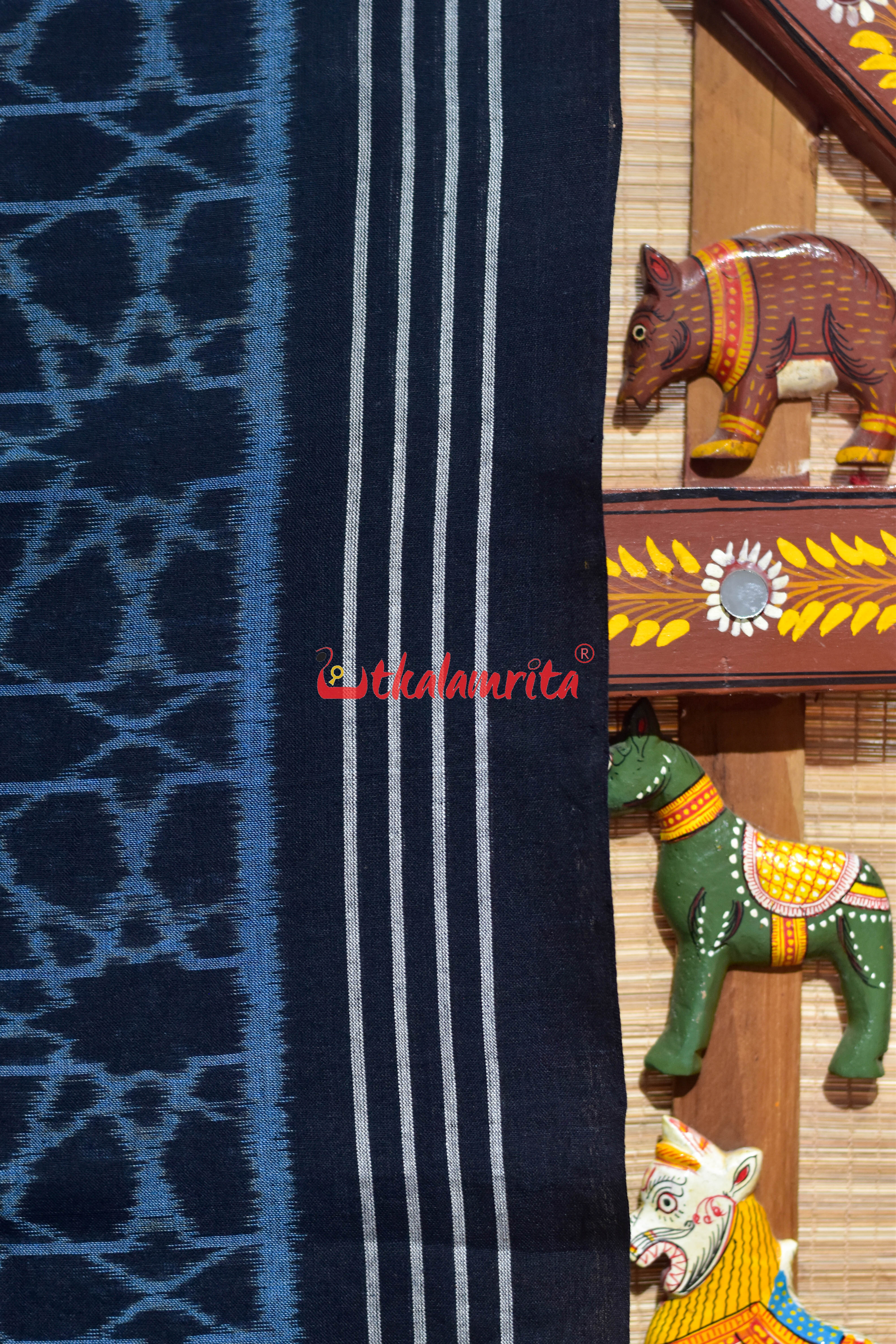 Black Mandala Art Khandua Cotton Saree