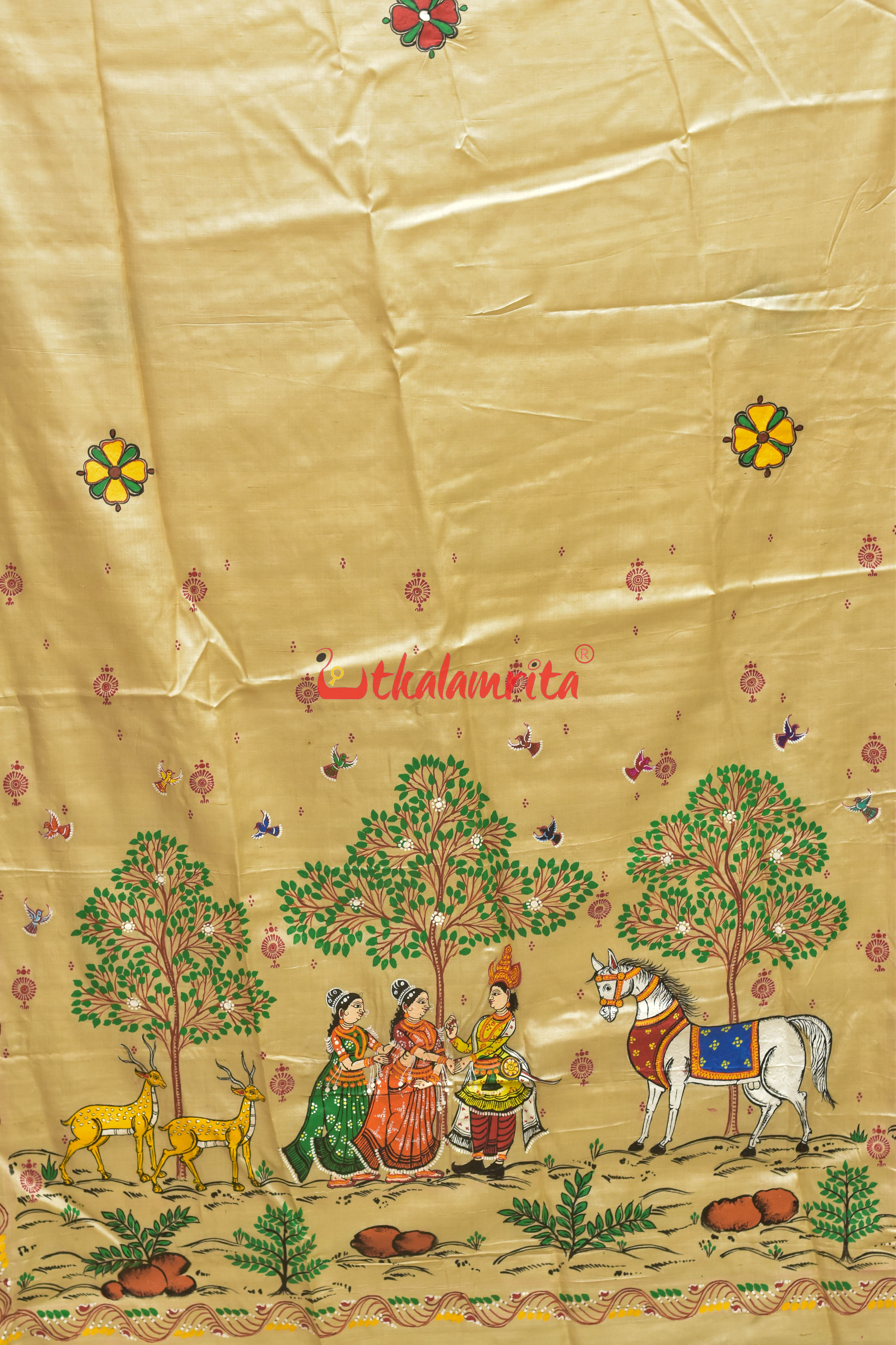 Sakuntala and Deer Pattachitra Tussar Silk Saree