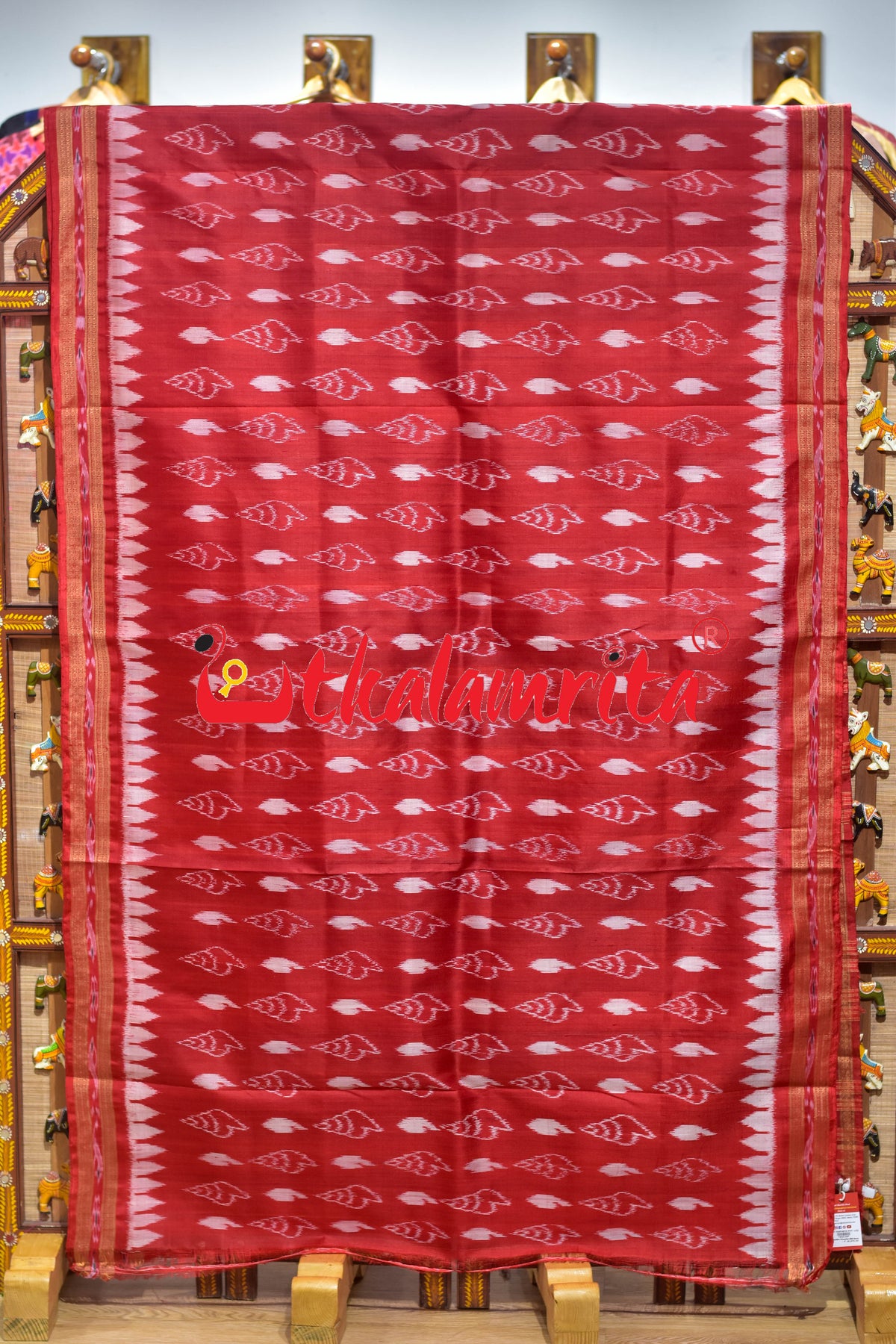 Red Sankha Khandua Silk Saree