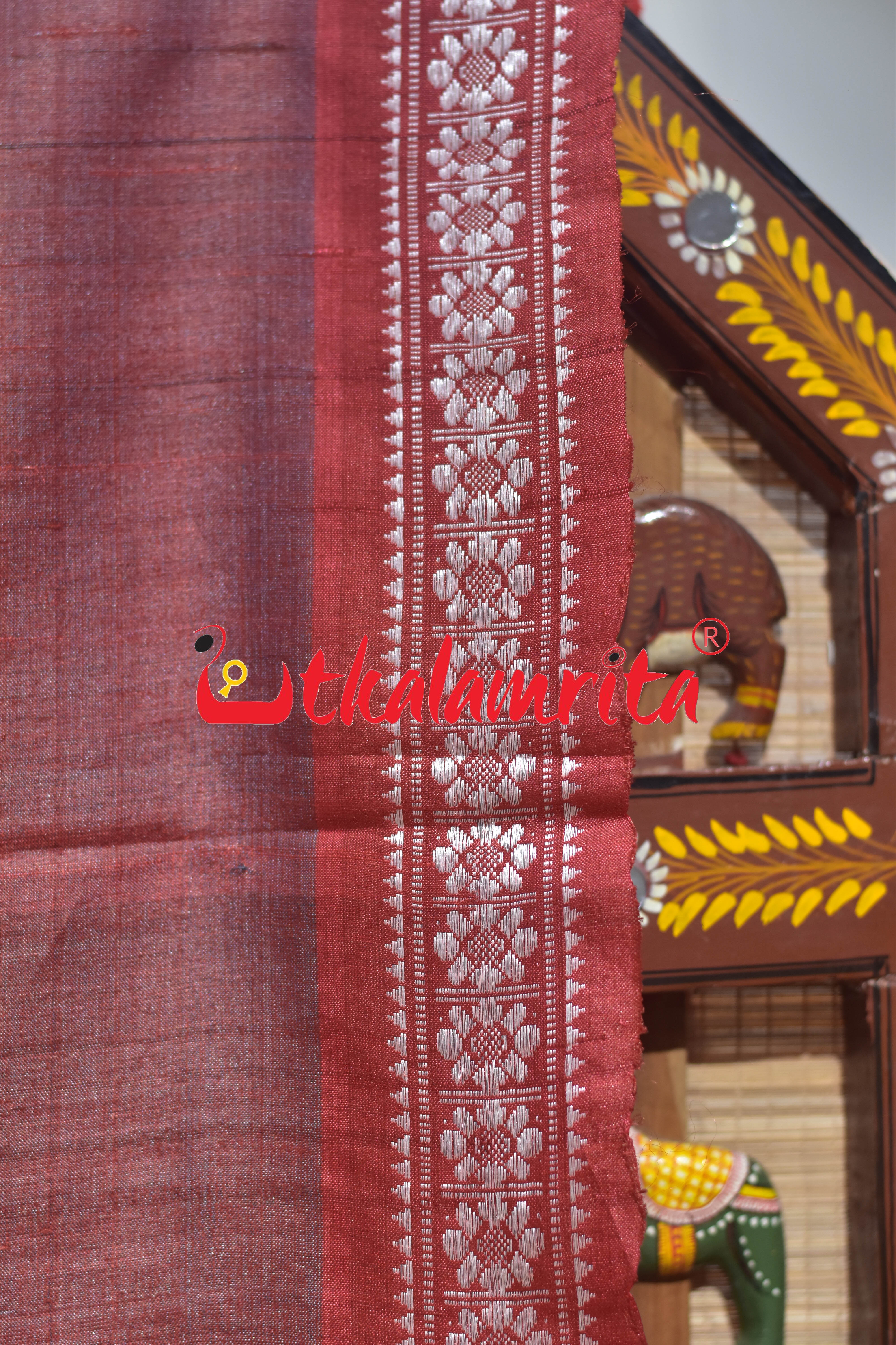 Maroon Double Anchal Jala Phoda Gopalpur Tussar Saree