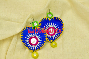 Blue Hearts Double Mirrors (Pipli applique danglers)