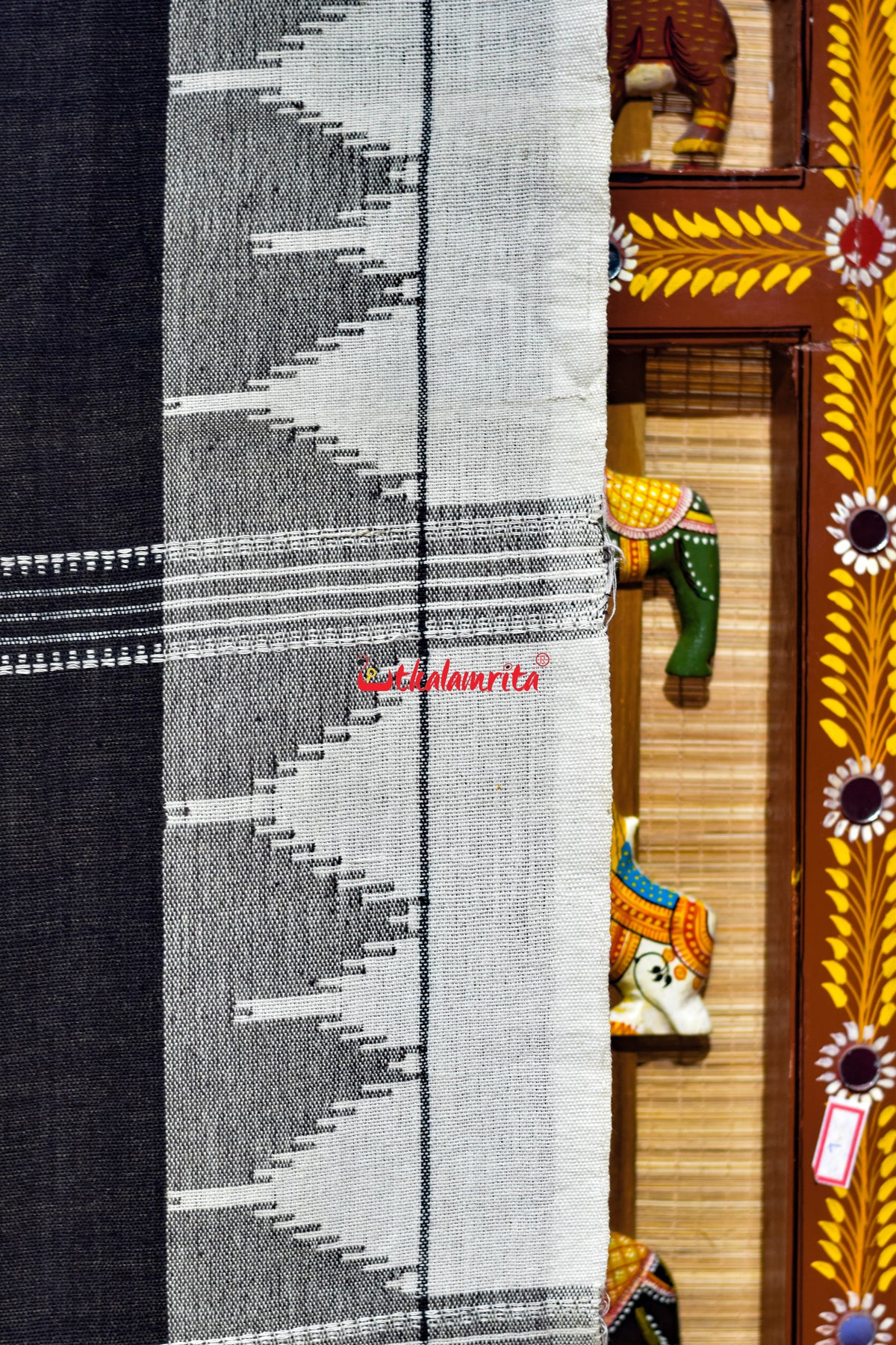 Charcoal Black White Body Motives Kotpad (Dupatta)