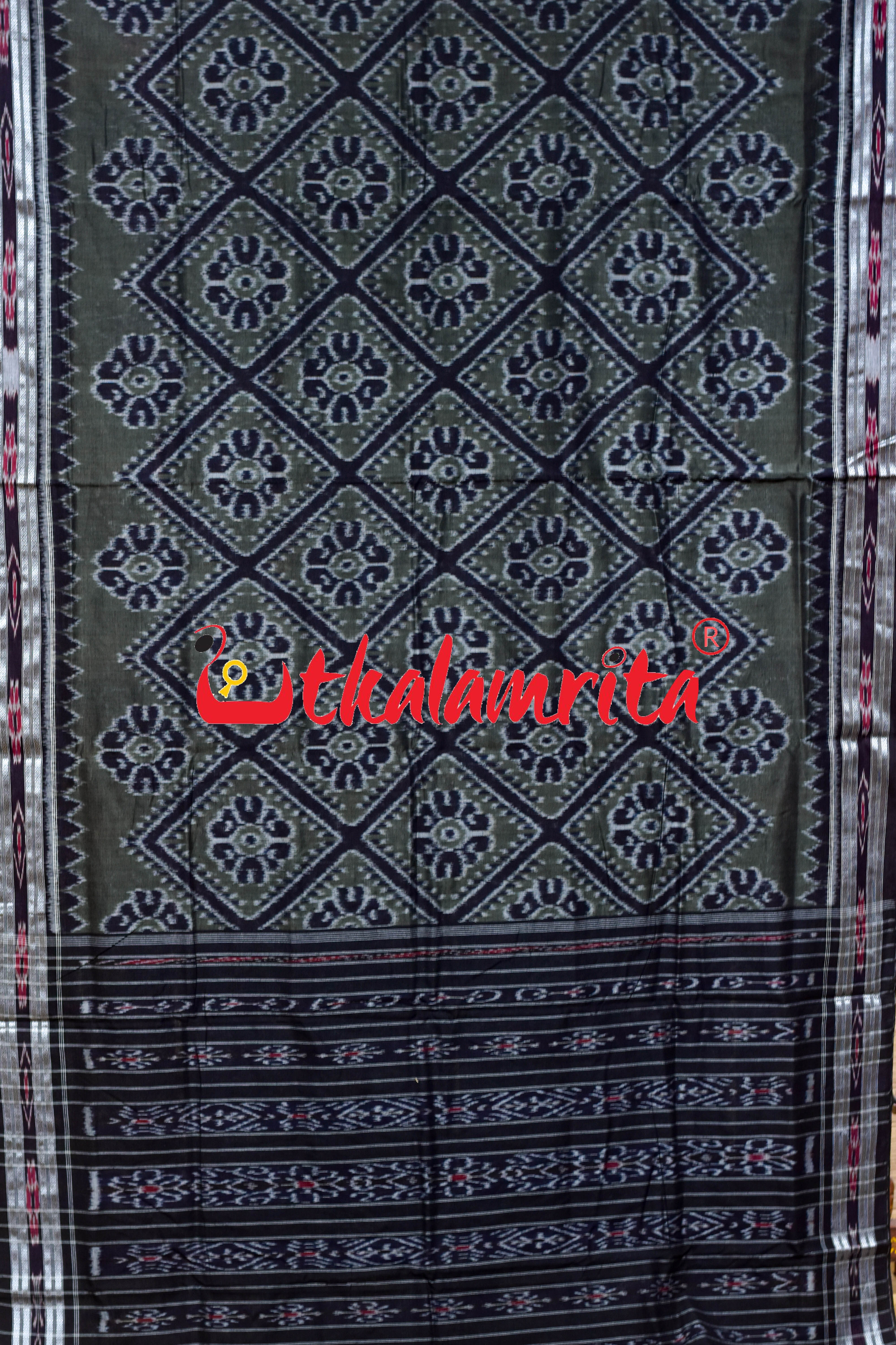 Olive Black Bada Phula Khandua Cotton Saree