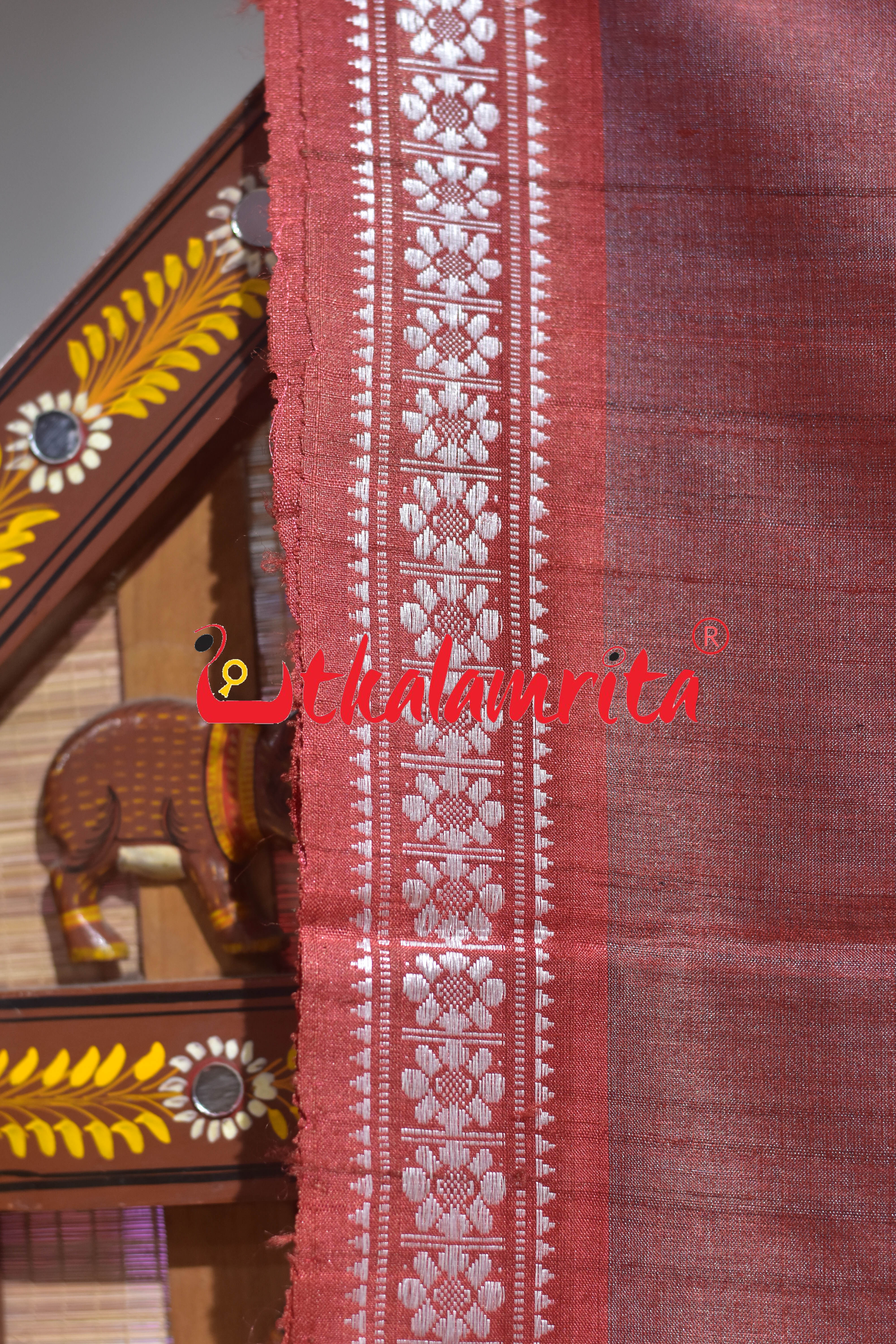 Maroon Double Anchal Jala Phoda Gopalpur Tussar Saree