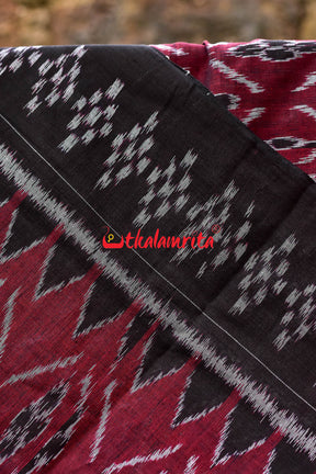 Maroon Diagonal Flower Khandua Cotton Saree