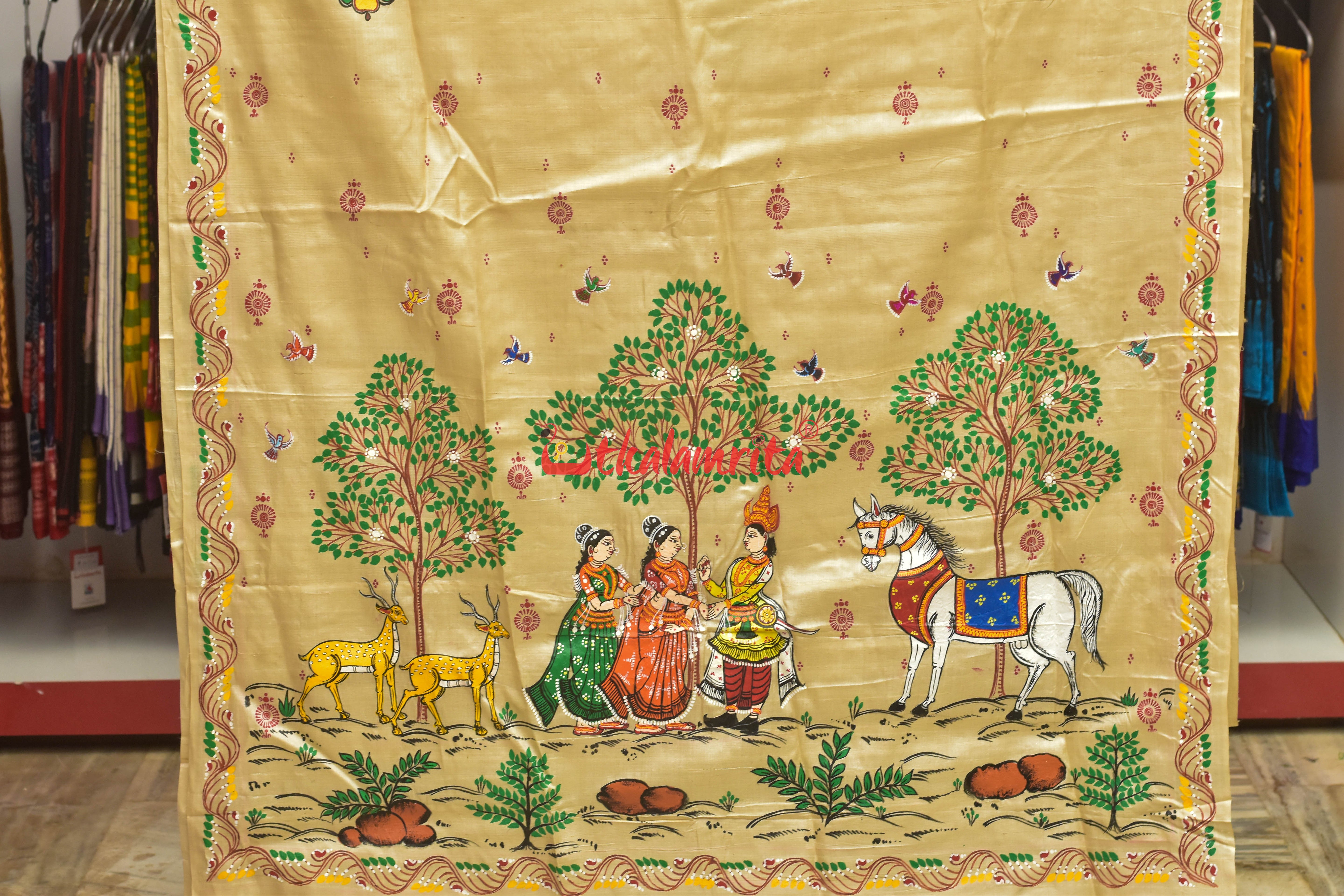 Sakuntala and Deer Pattachitra Tussar Silk Saree