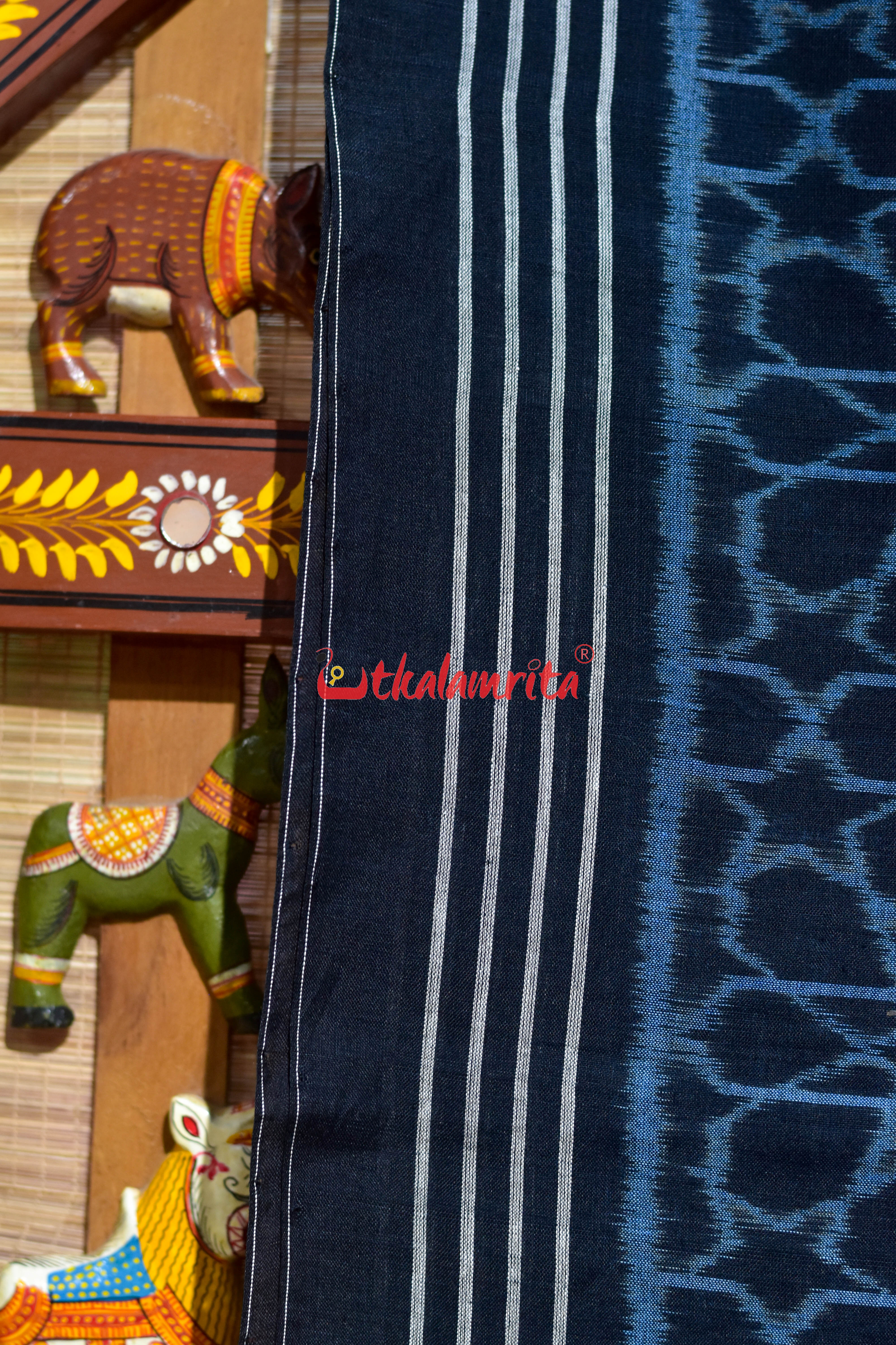 Black Mandala Art Khandua Cotton Saree