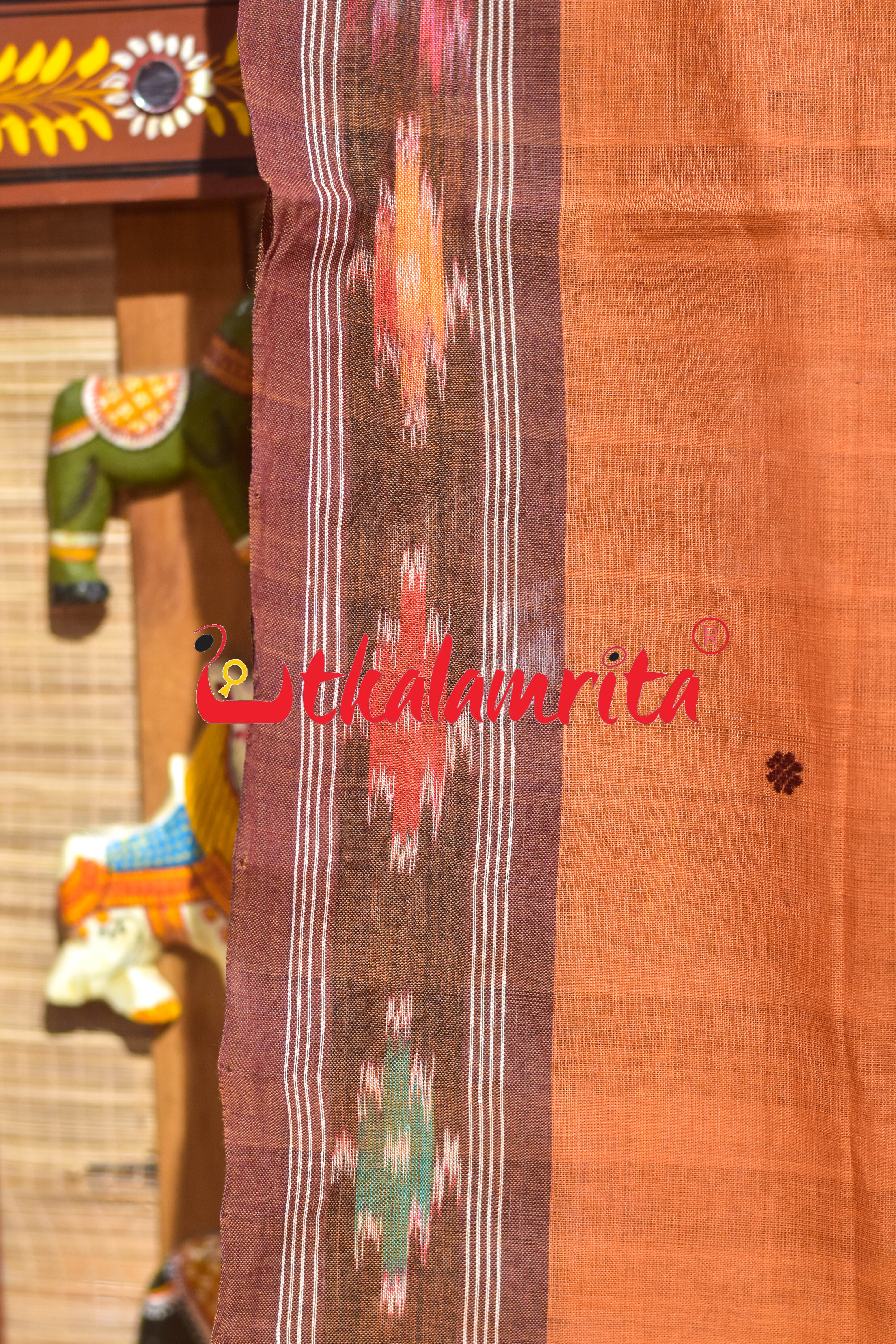 Brown Single Buti Pittala Single Cotton Saree