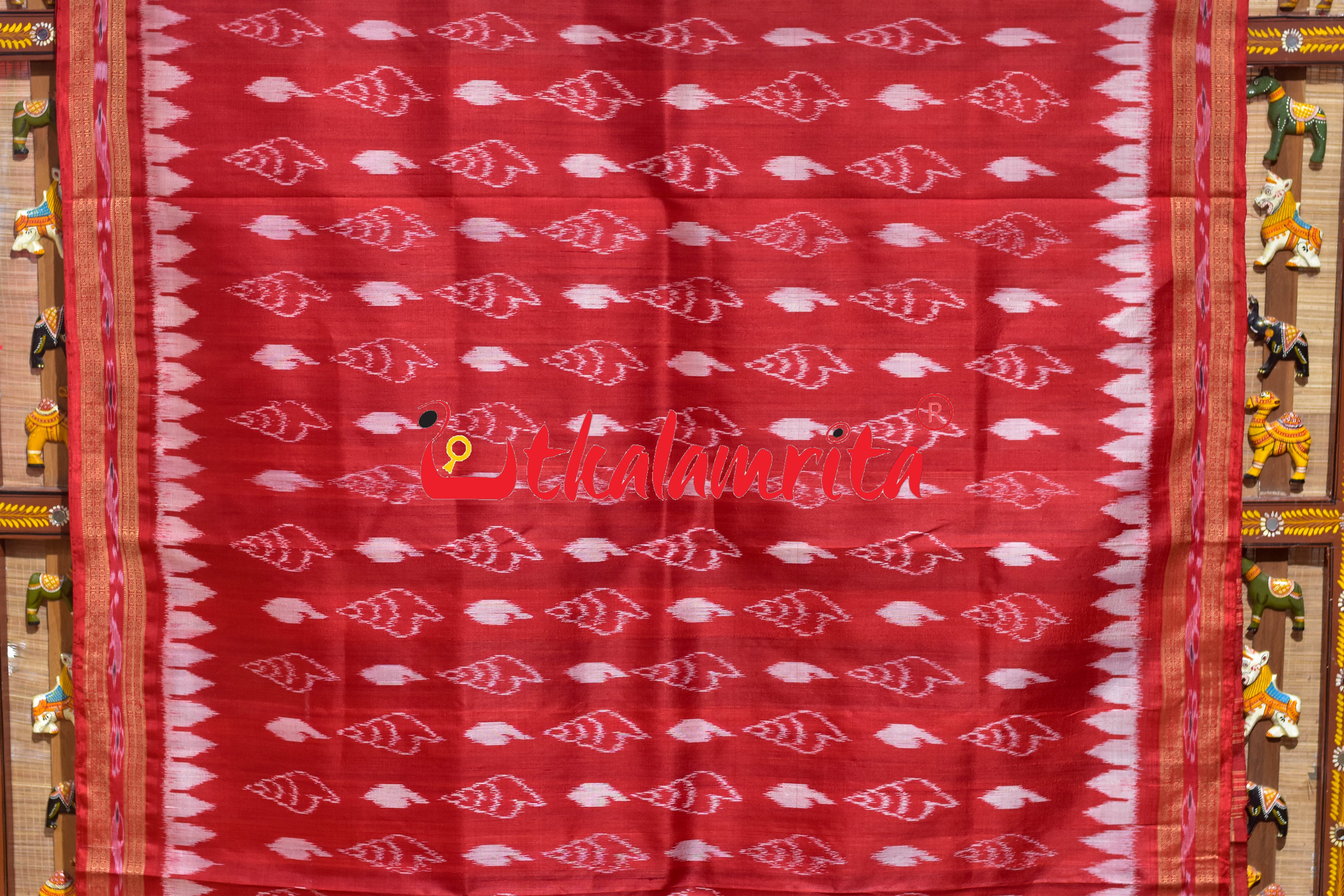 Red Sankha Khandua Silk Saree